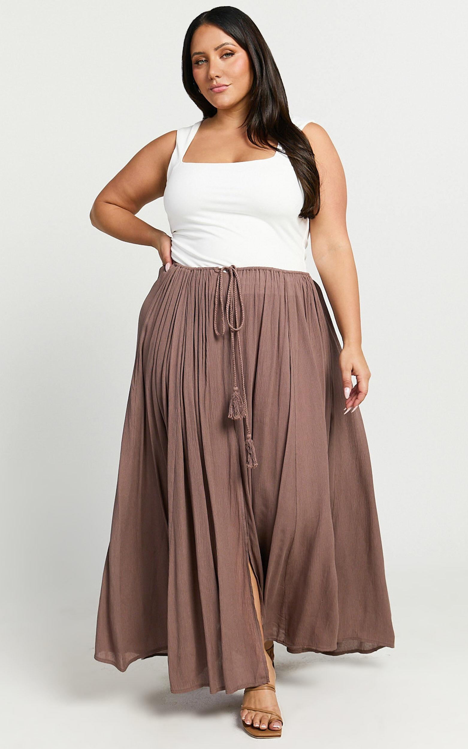 Under The Twilight Maxi Skirt - Thigh Split Skirt in Taupe Product Image