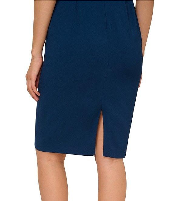 Adrianna Papell Square Neck Illusion Short Sleeve Beaded Crepe Sheath Dress Product Image