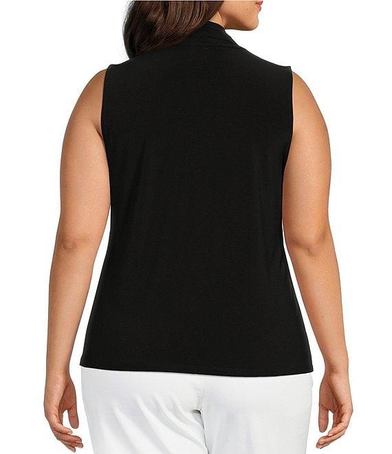 Anne Klein Plus Size Sleeveless Jersey Knit Pleated V-Neck Shell Product Image