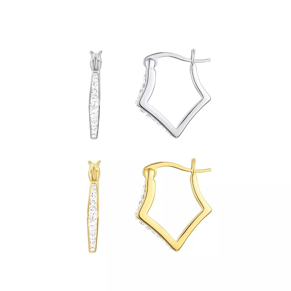Chrystina Crystal Geometric Hoop Earrings Set, Women's, Two Tone Product Image