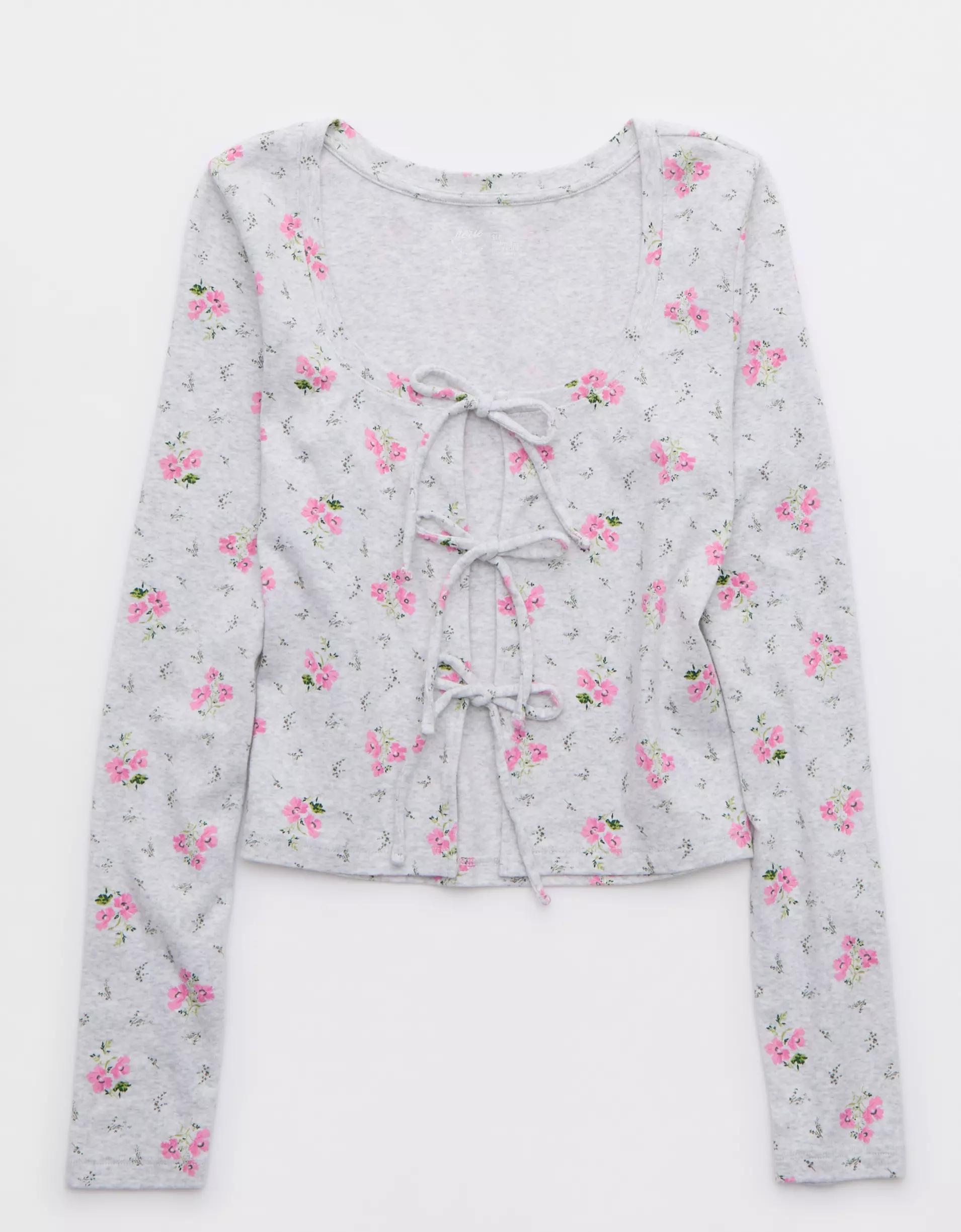 Aerie Long Sleeve Tie Front Cardigan Product Image