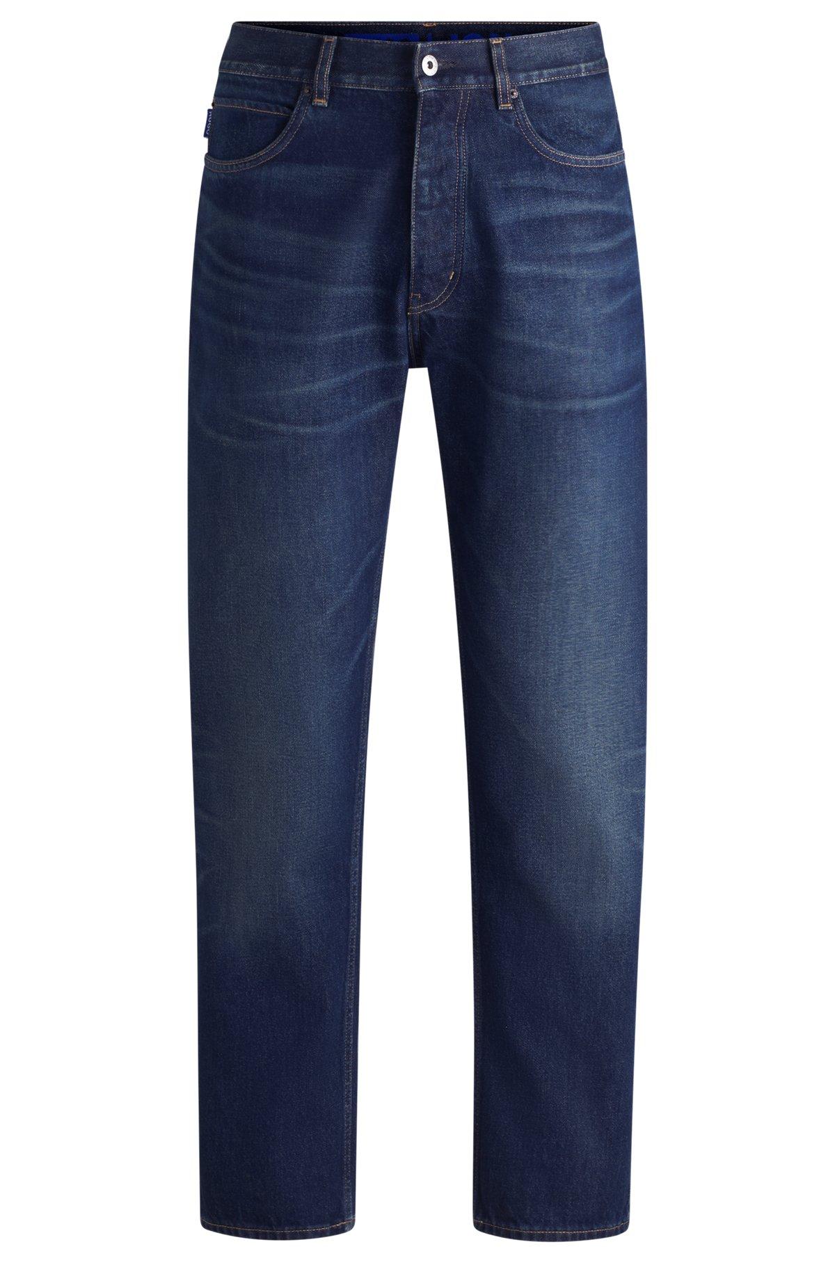 Regular-fit jeans in dark-blue stonewashed denim Product Image