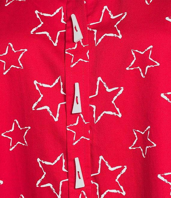 Ali Miles Woven Allover Star Print Point Collar 3/4 Cuffed Sleeve Button Front Tunic Product Image
