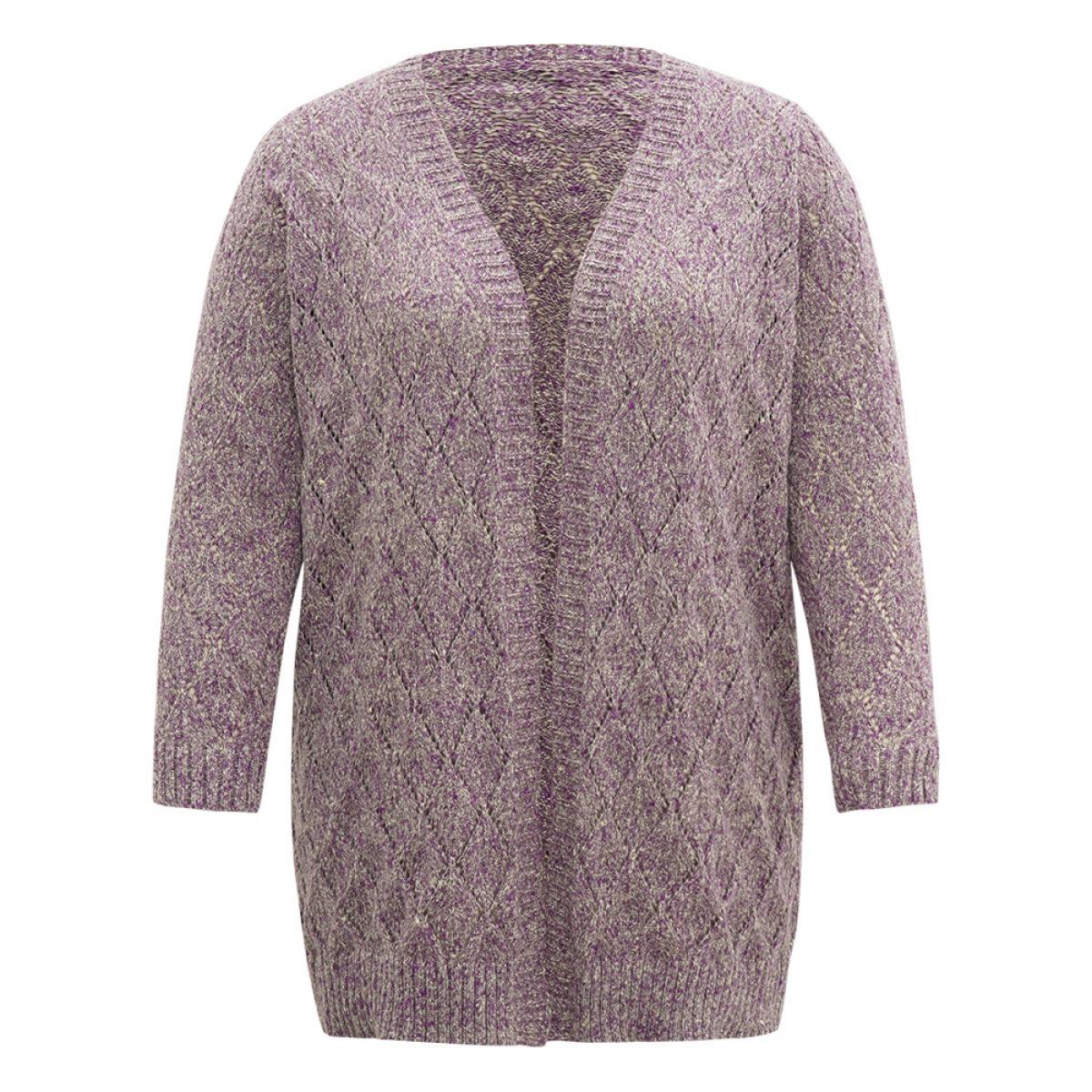 Plus Size Heather Eyelet Open Front Plisse Cardigan Mauve Women Casual Loose Long Sleeve Everyday Cardigans BloomChic 28/5X Product Image