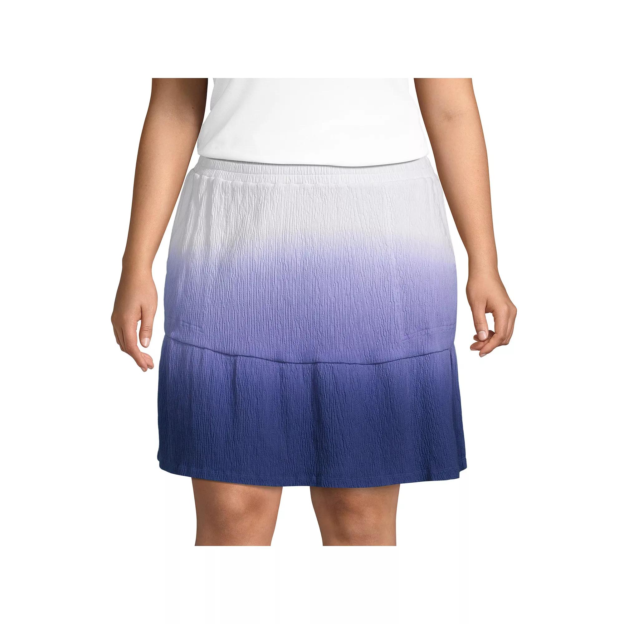 Plus Size Lands' End Crinkle Pull-On Tiered Skirt, Women's, Size: 2XL, White Navy Dip Dye Product Image