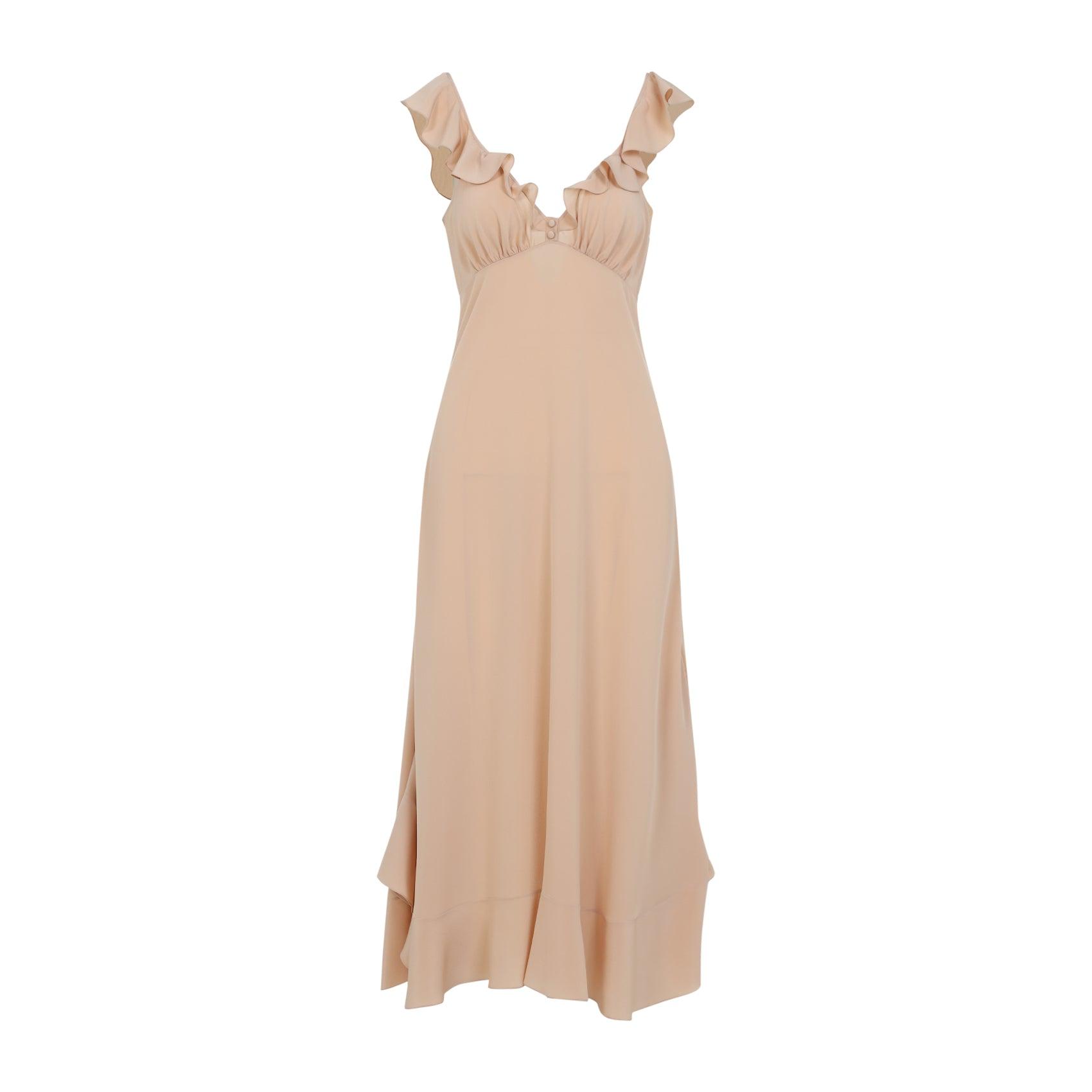 CHLOÉ Long Silk Dress With Flared Skirt And Ruffled Straps In Beige Product Image