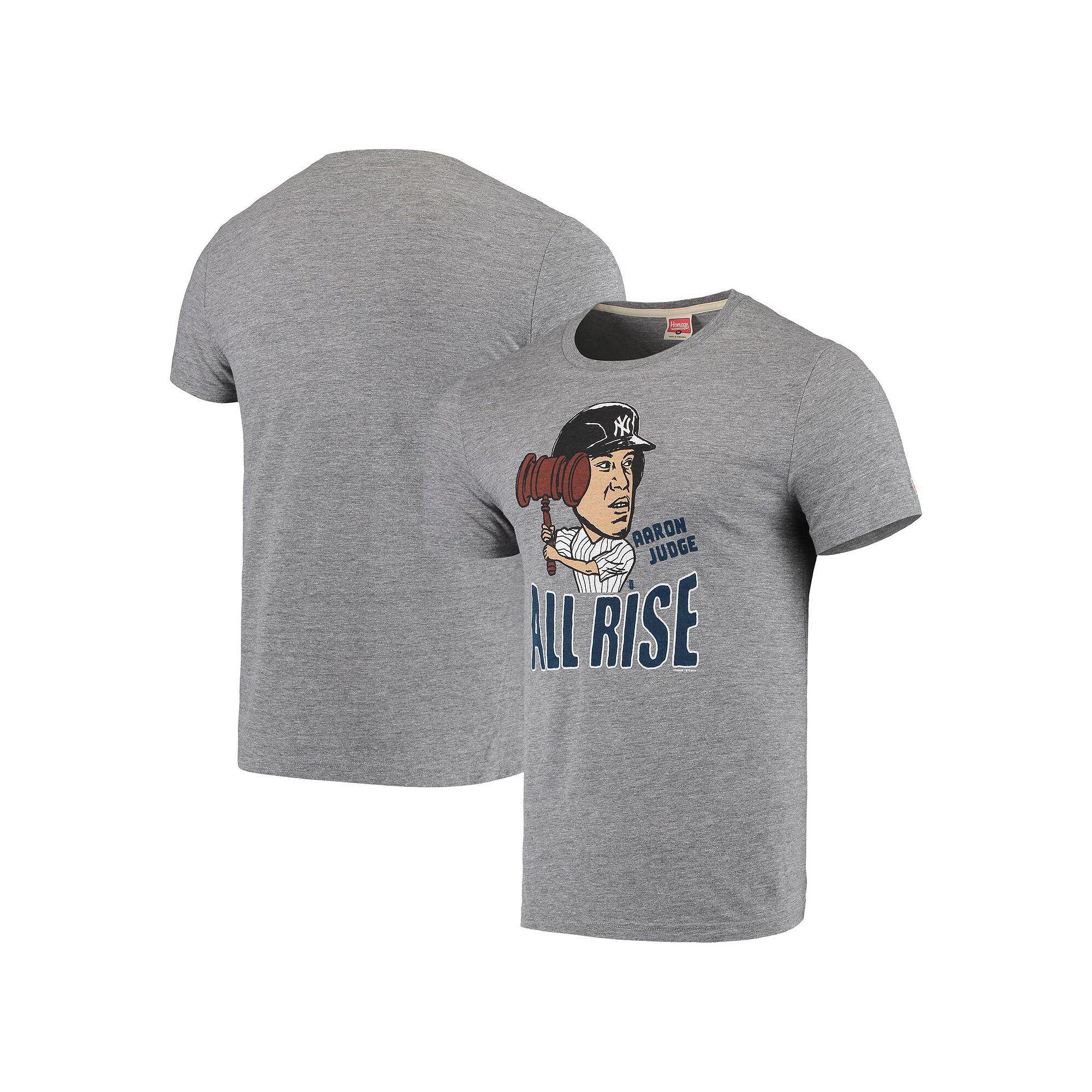 Men's Aaron Judge Charcoal New York Yankees Caricature Tri-Blend T-Shirt, Size: Small, Grey Product Image