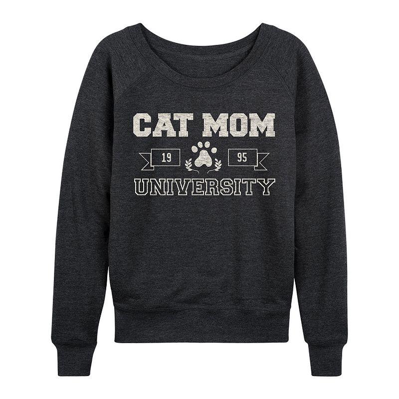 Women's Cat Mom University French Terry Long Sleeve Tee, Girl's,  Product Image