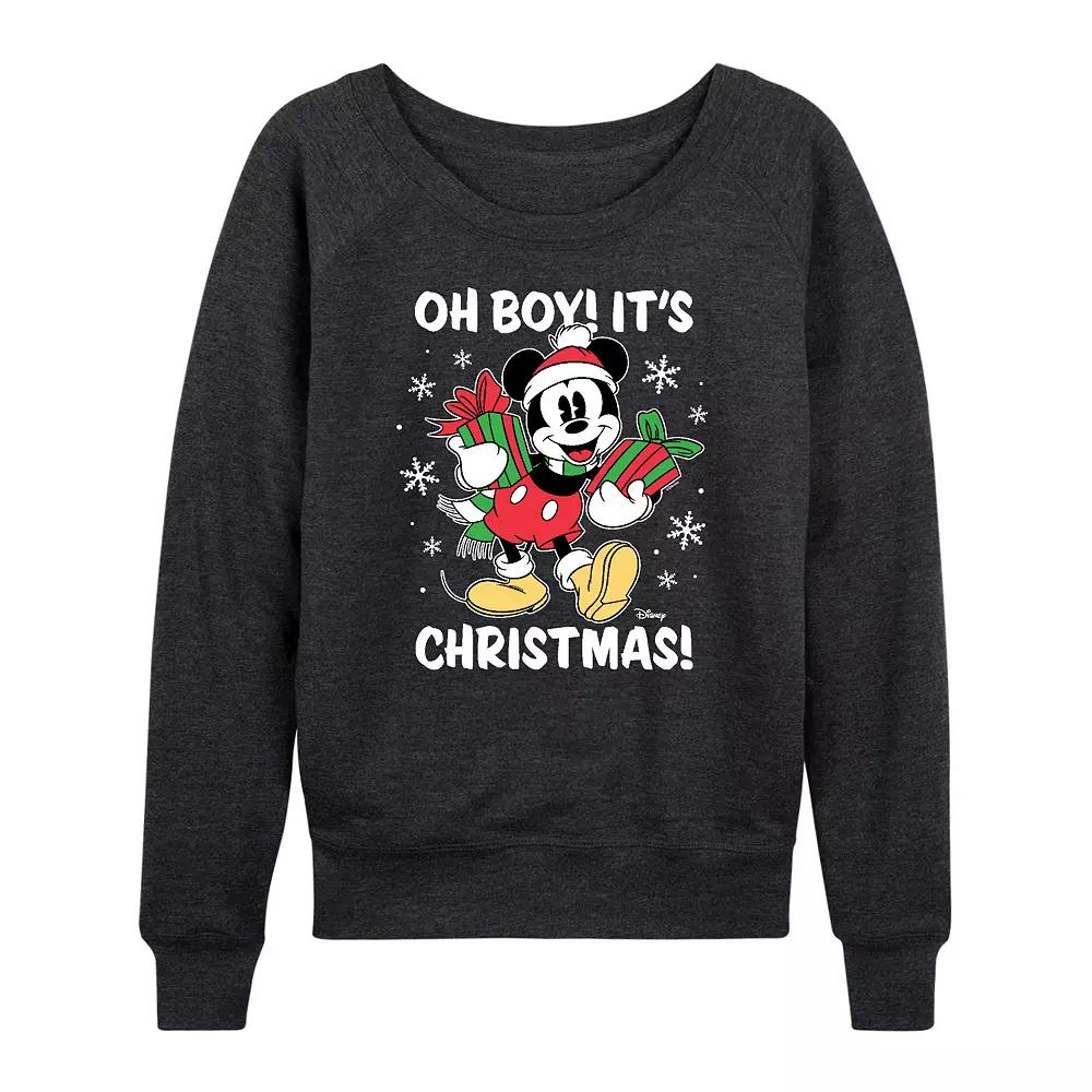 Disney's Mickey Mouse Women's Oh Boy It's Christmas French Terry Long Sleeve Tee,  Product Image