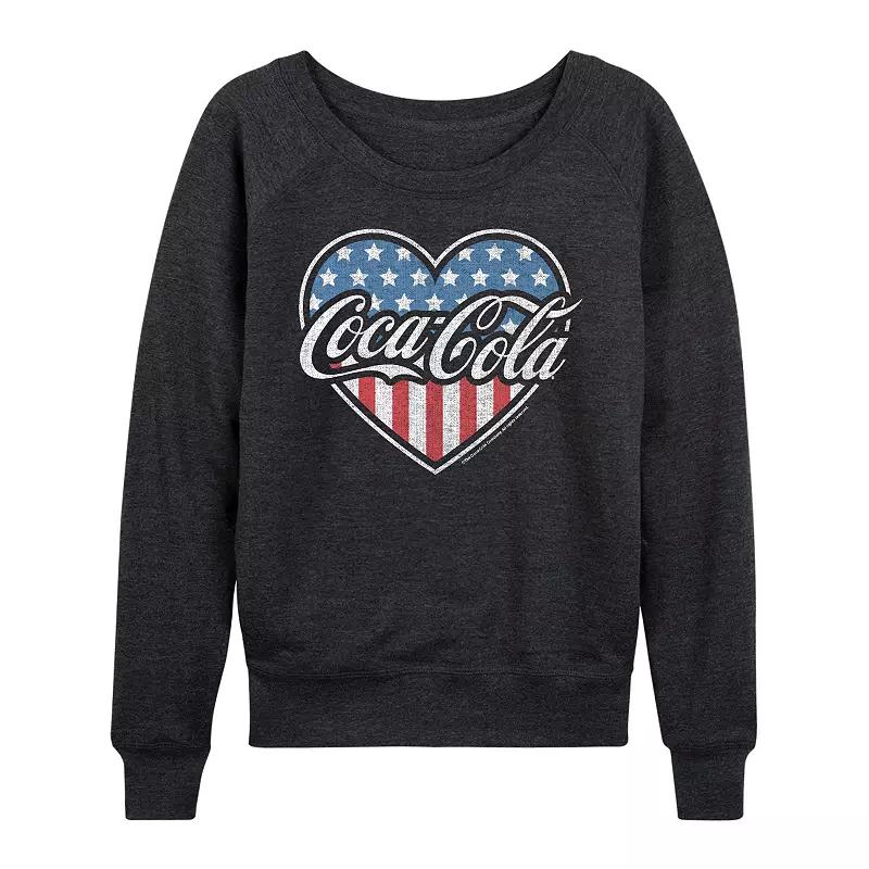 Womens Coca-Cola USA Heart French Terry Long Sleeve Tee Heather Grey Product Image