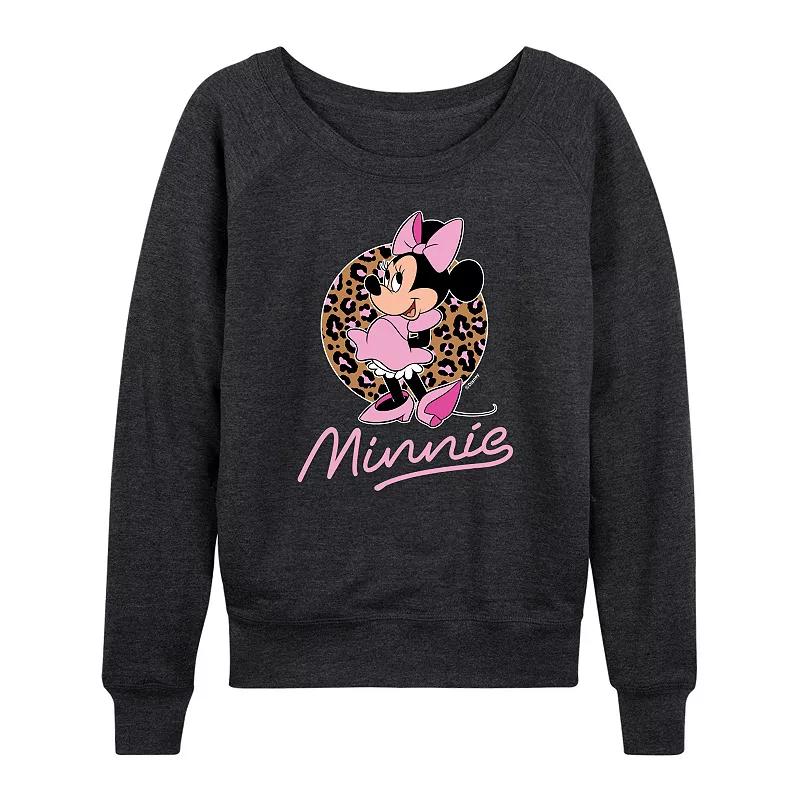 Disney's Minnie Mouse Women's Leopard Print French Terry Long Sleeve Tee, Girl's,  Product Image