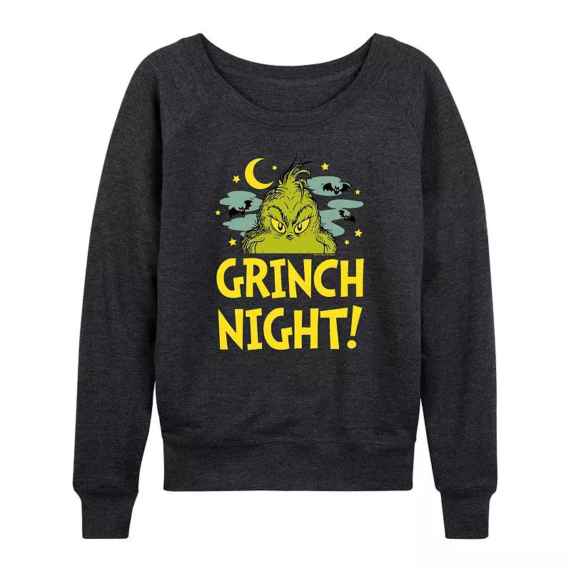 Women's Dr. Seuss Grinch Night Halloween French Terry Long Sleeve Tee,  Product Image
