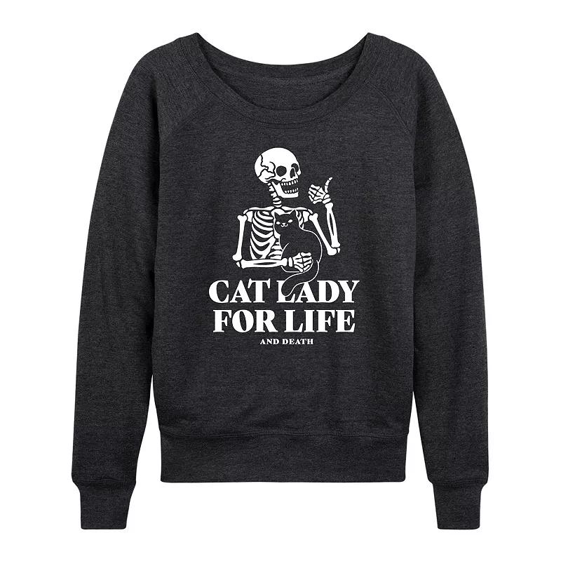 Women's Cat Lady For Life Skeleton French Terry Long Sleeve Tee,  Product Image