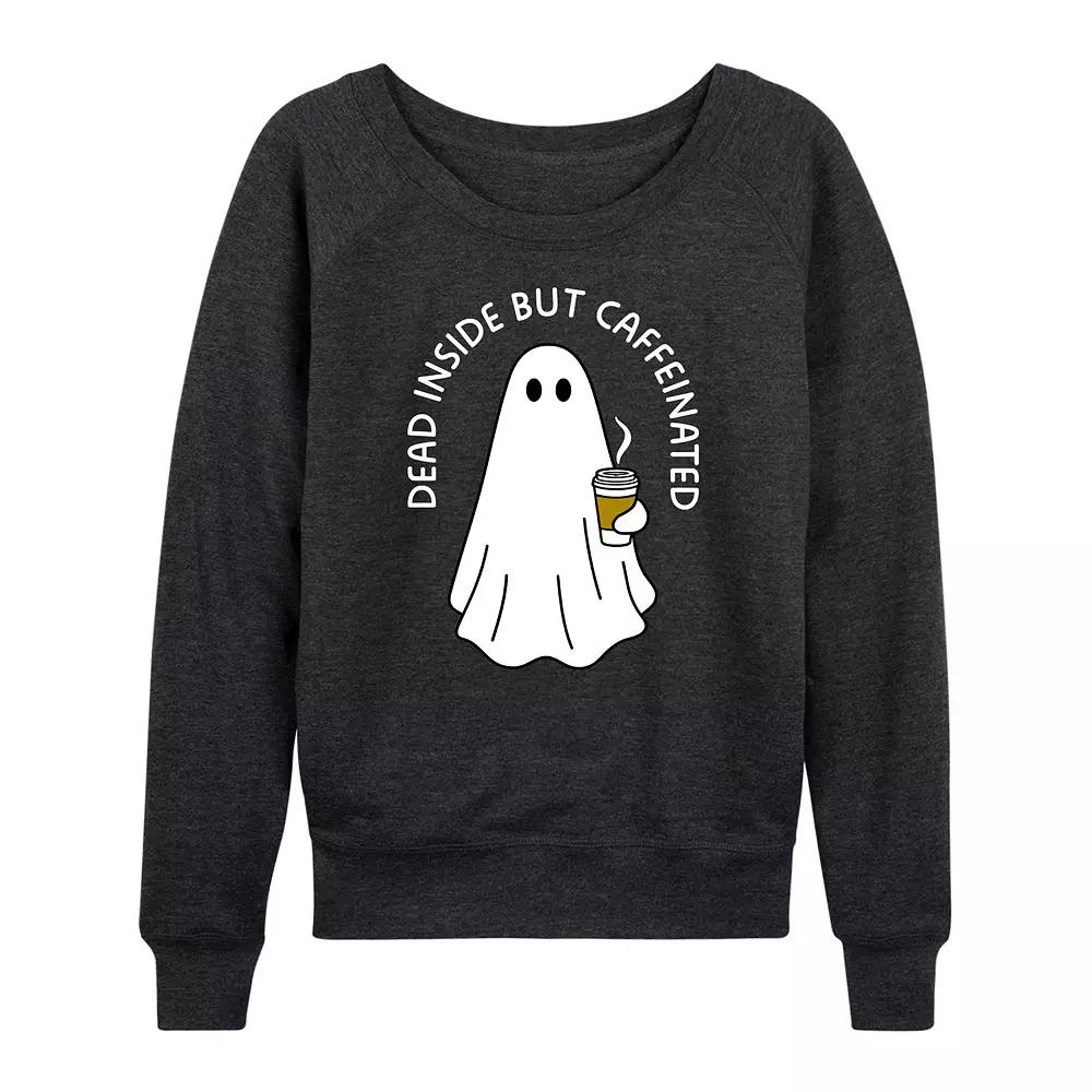Women's Dead Inside But Caffeinated Ghost French Terry Long Sleeve Tee,  Product Image