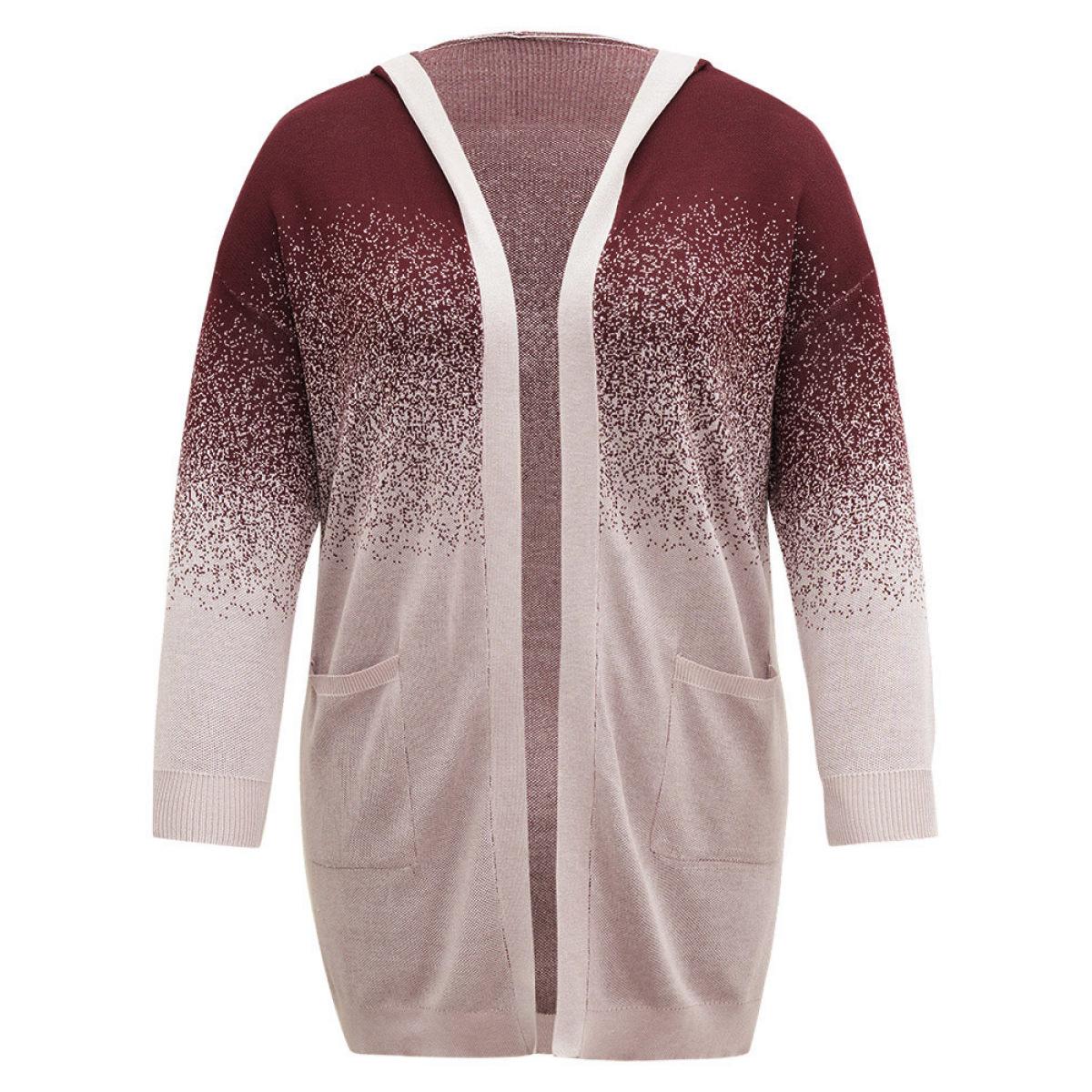 Plus Size Supersoft Essentials Ombre Heather Pocket Hooded Cardigan Burgundy Women Casual Loose Long Sleeve Dailywear Cardigans BloomChic 14-16/1X Product Image