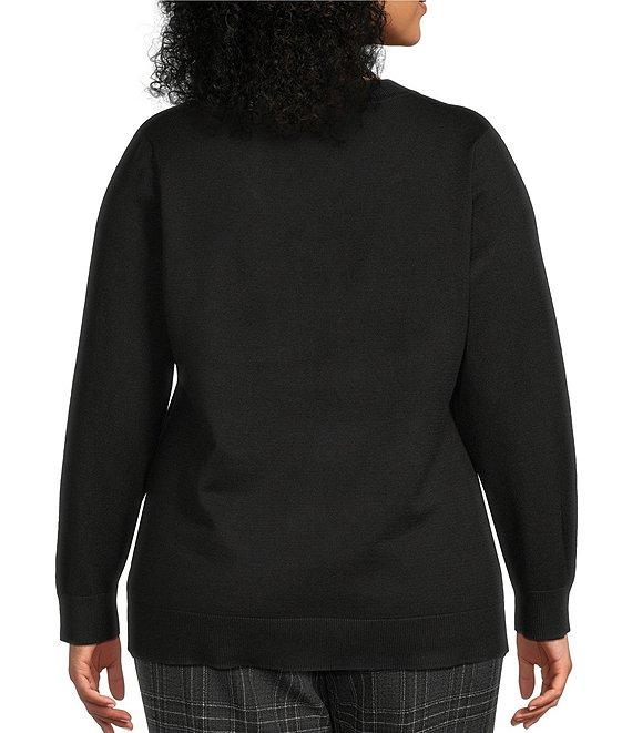 Investments Plus Size Jeweled V-Neck Long Sleeve Pullover Top Product Image
