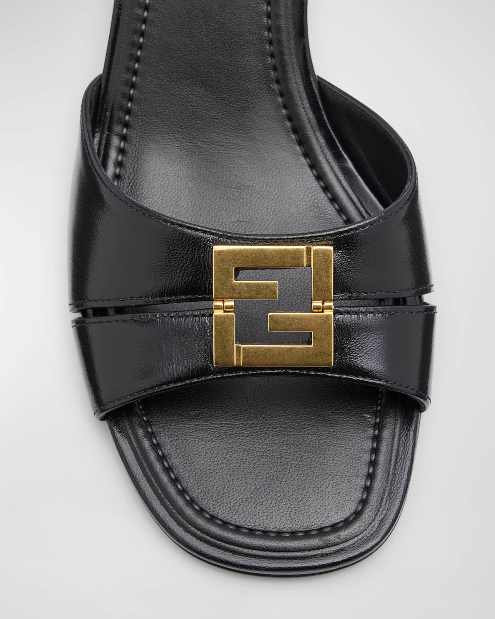 Fold Leather Kitten-Heel Sandals Product Image