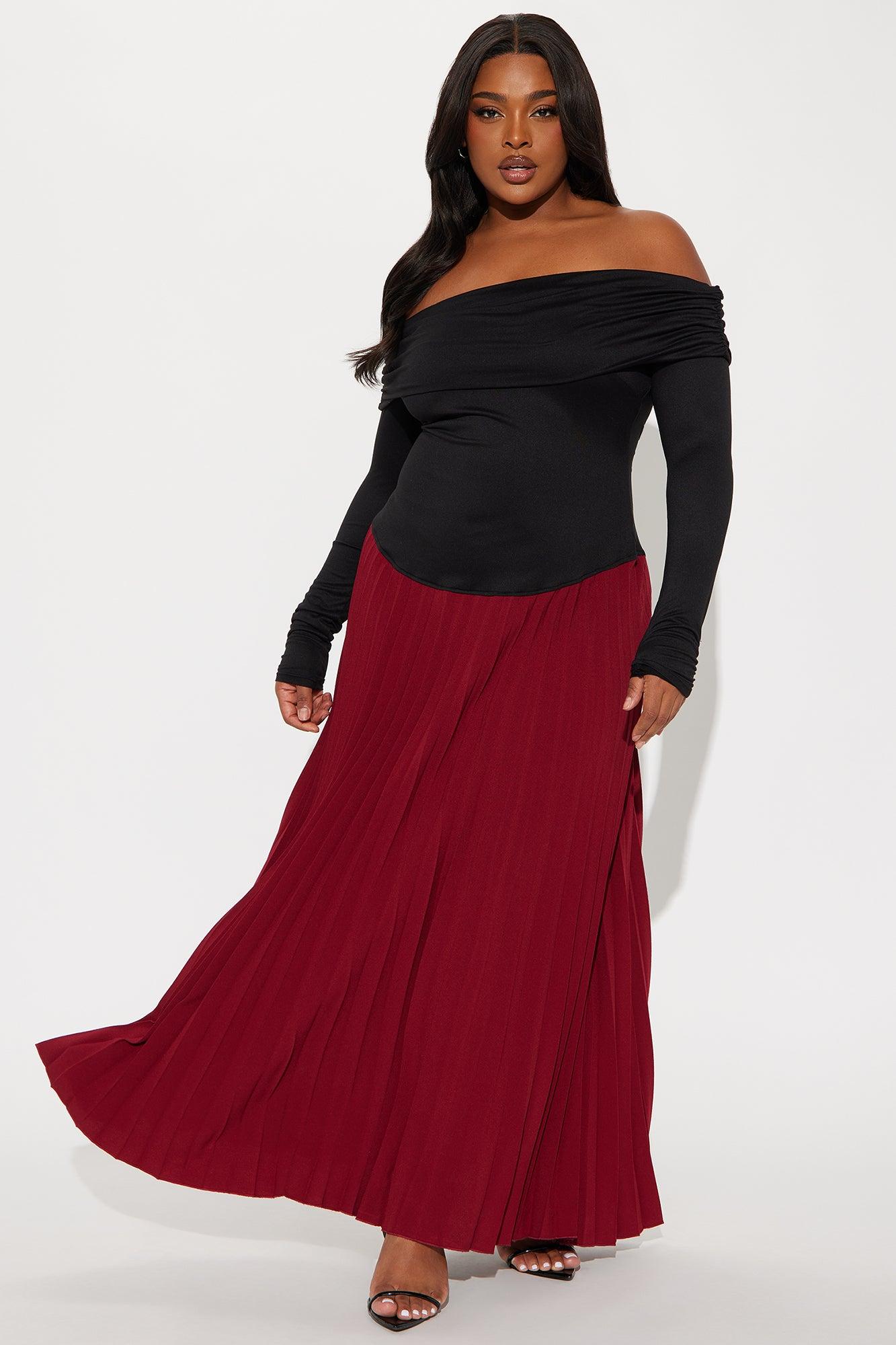 Claire Pleated Maxi Dress - Wine/combo Product Image