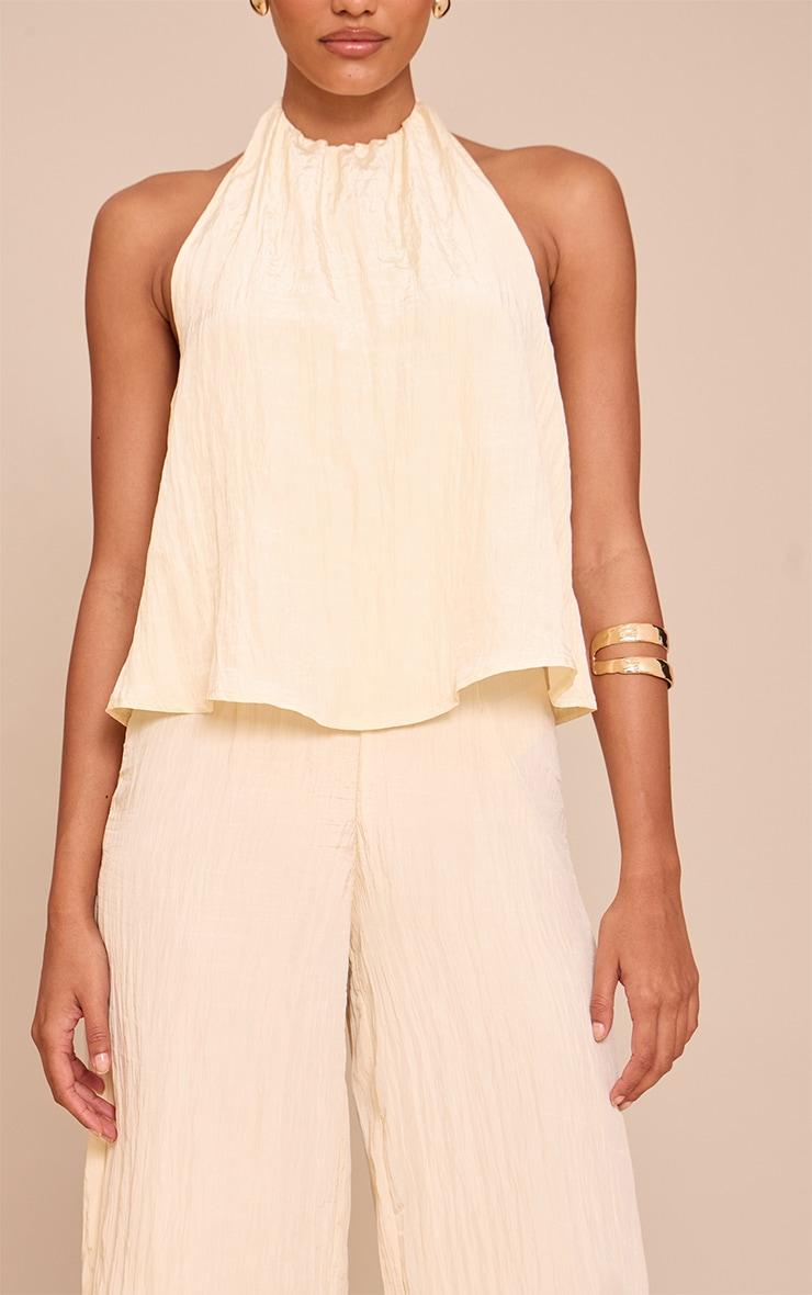 Cream Crinkle Satin Halterneck Overlay Jumpsuit Product Image