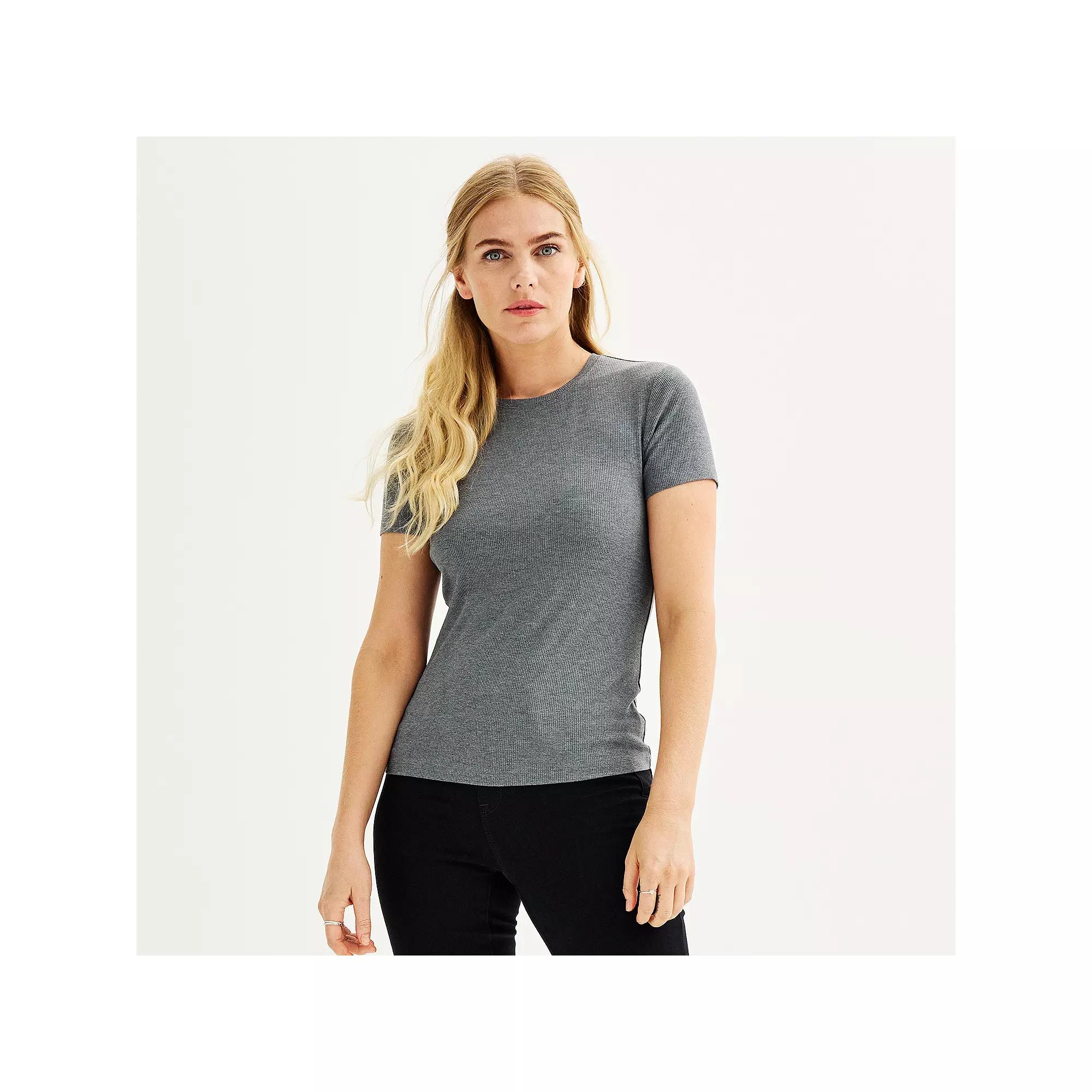Women's Nine West Fitted Ribbed Crewneck Top,  Product Image