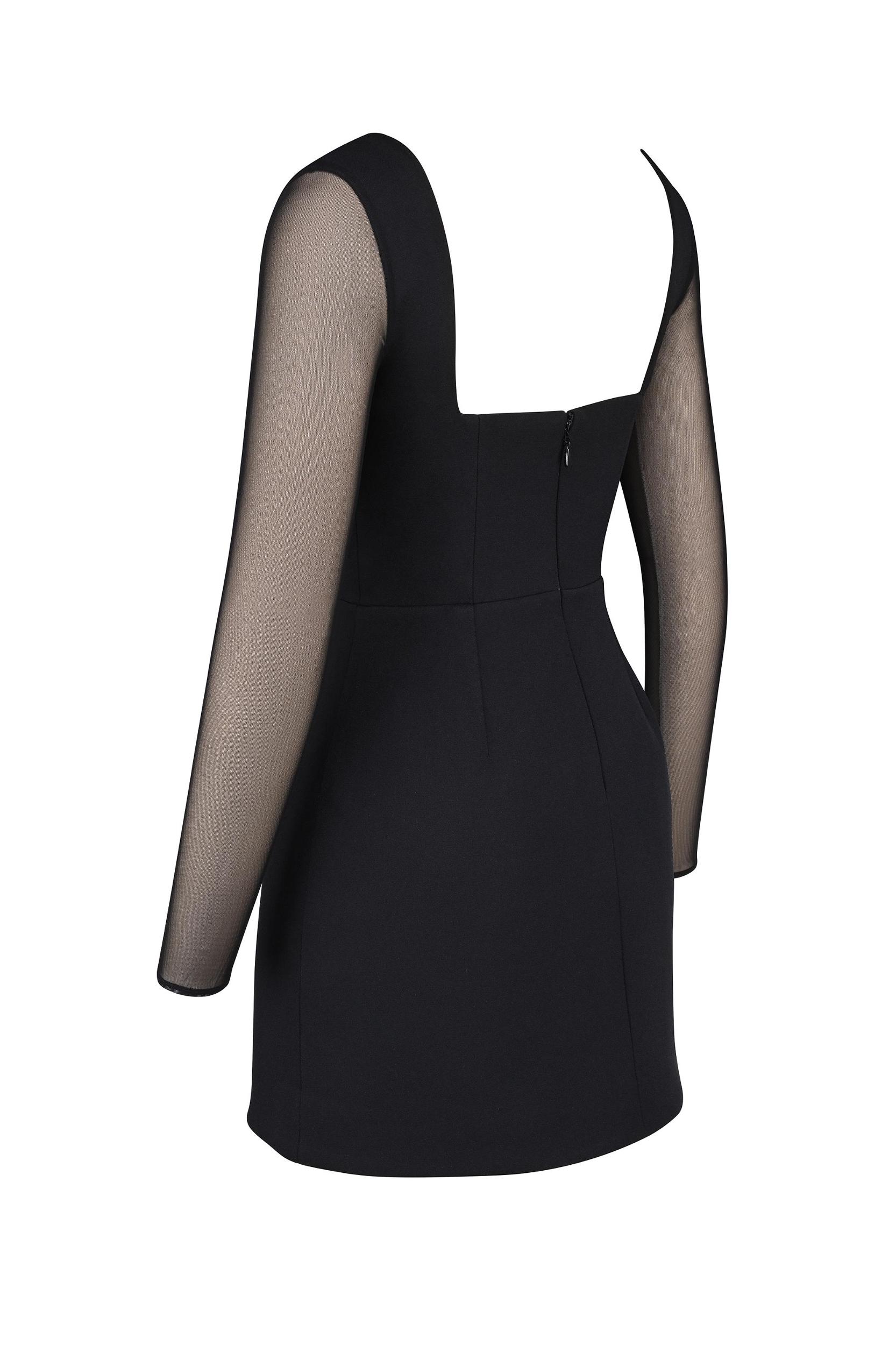 Angelie  black stretch crepe plunge mini dress Product Image