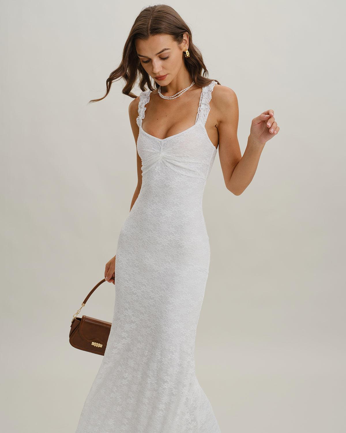 White Lace Bodycon Slip Maxi Dress Product Image
