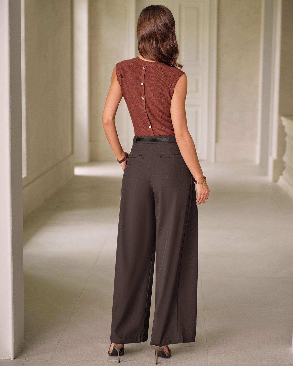 Coffee Natural Waisted Pocket Casual Pants Product Image