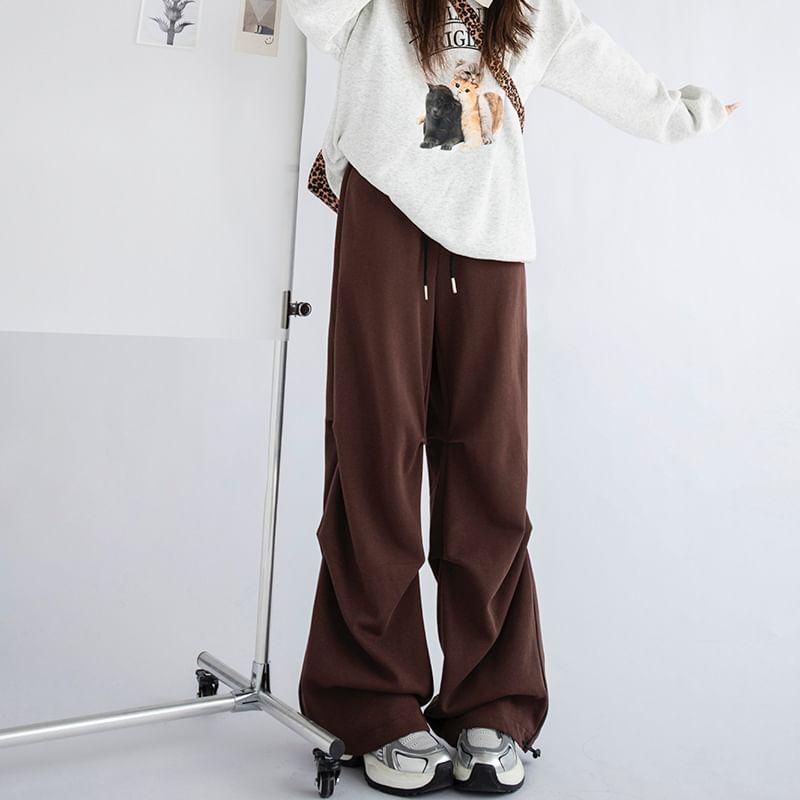 High Rise Striped Drawstring Loose-Fit Wide-Leg Sweatpants Product Image