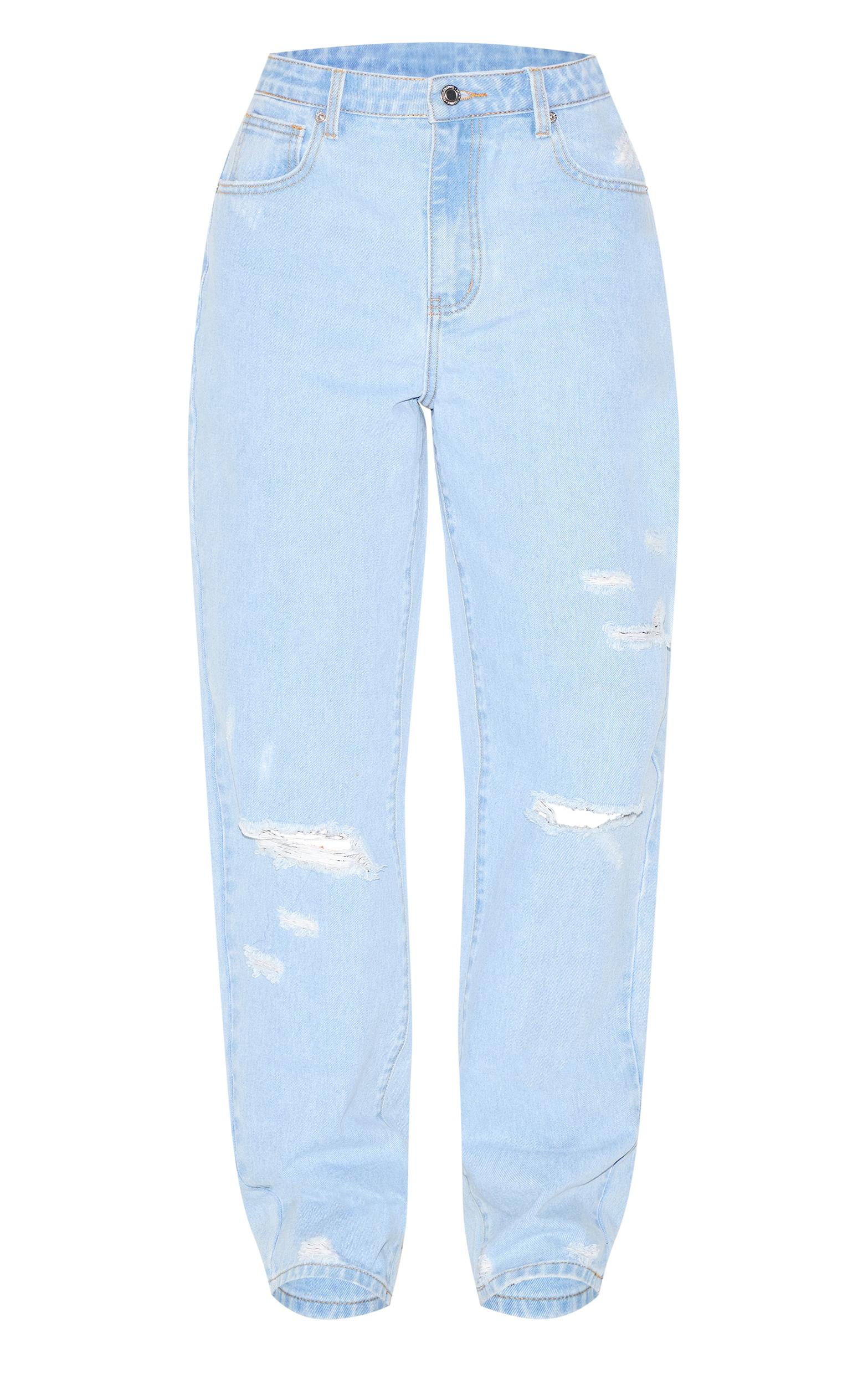 Light Blue Wash Distressed Style Boyfriend Jeans Product Image