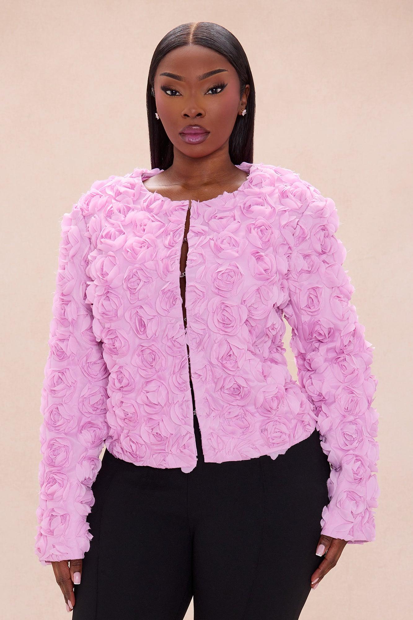 Kimberly Floral Applique Cropped Jacket - Pink Female Product Image