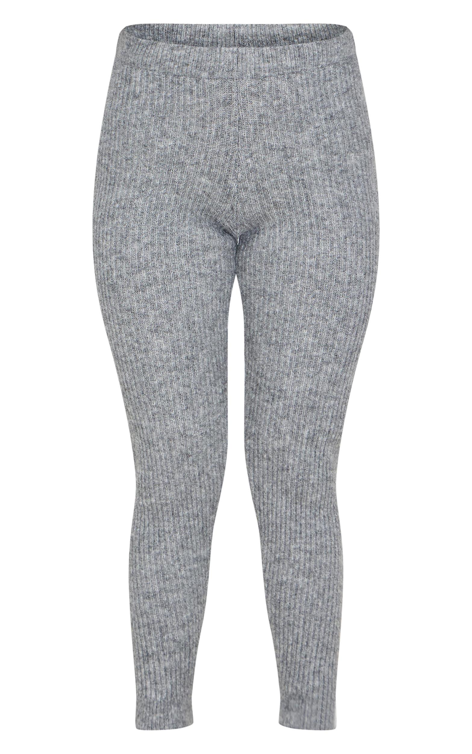 Petite Grey Marl Rib Knit Leggings Product Image