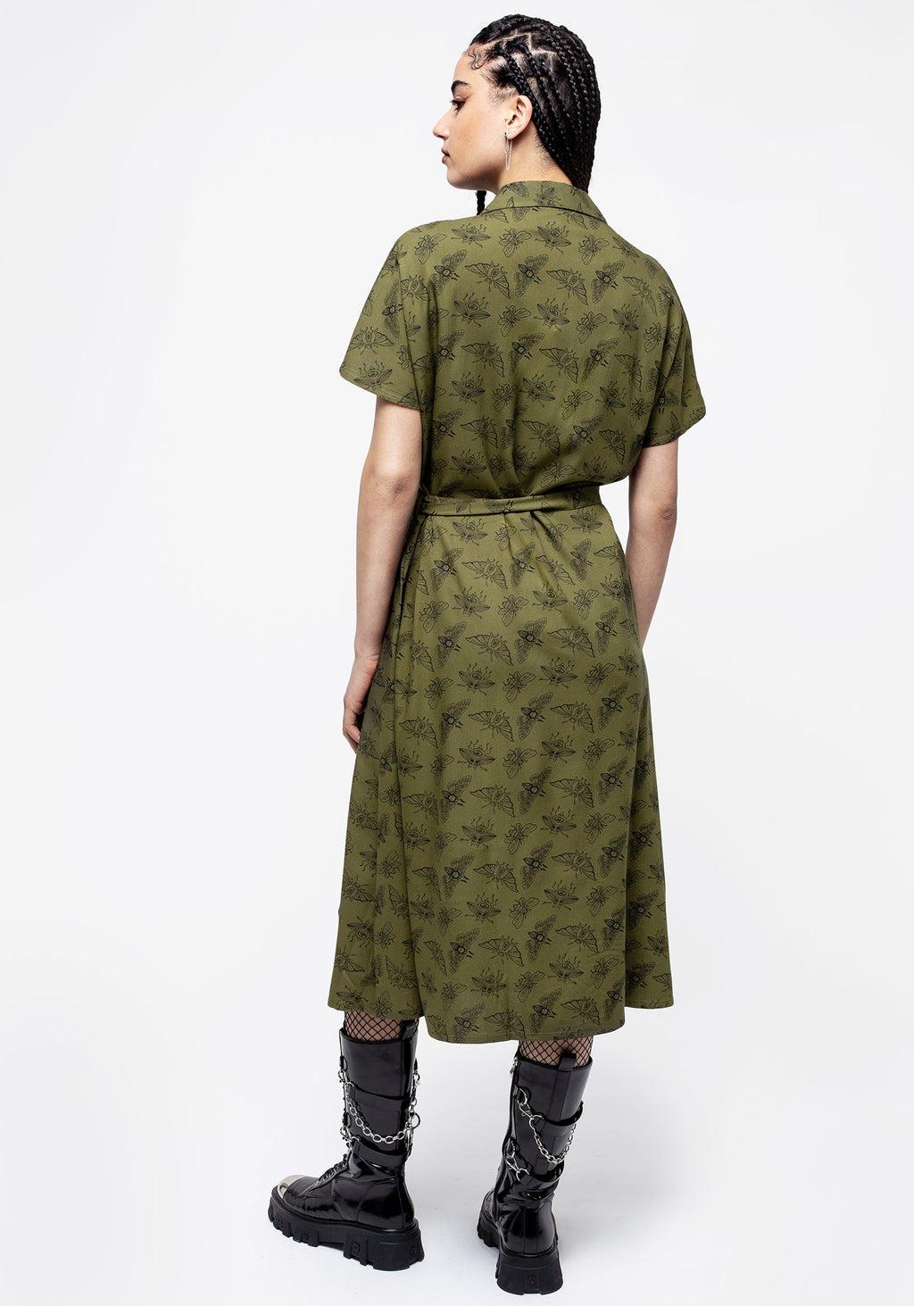 Mortmoth Print Midi Shirt Dress - Green Product Image