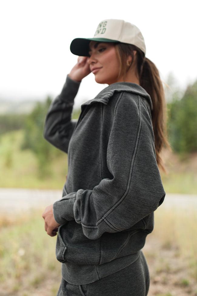 Learn As You Go Black Acid Washed Full Zip Sweatshirt FINAL SALE Product Image