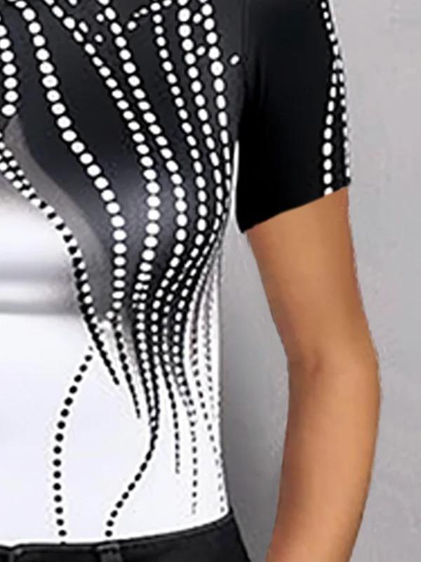 Short Sleeves Skinny Contrast Color Printed High Neck T-Shirts Tops Product Image