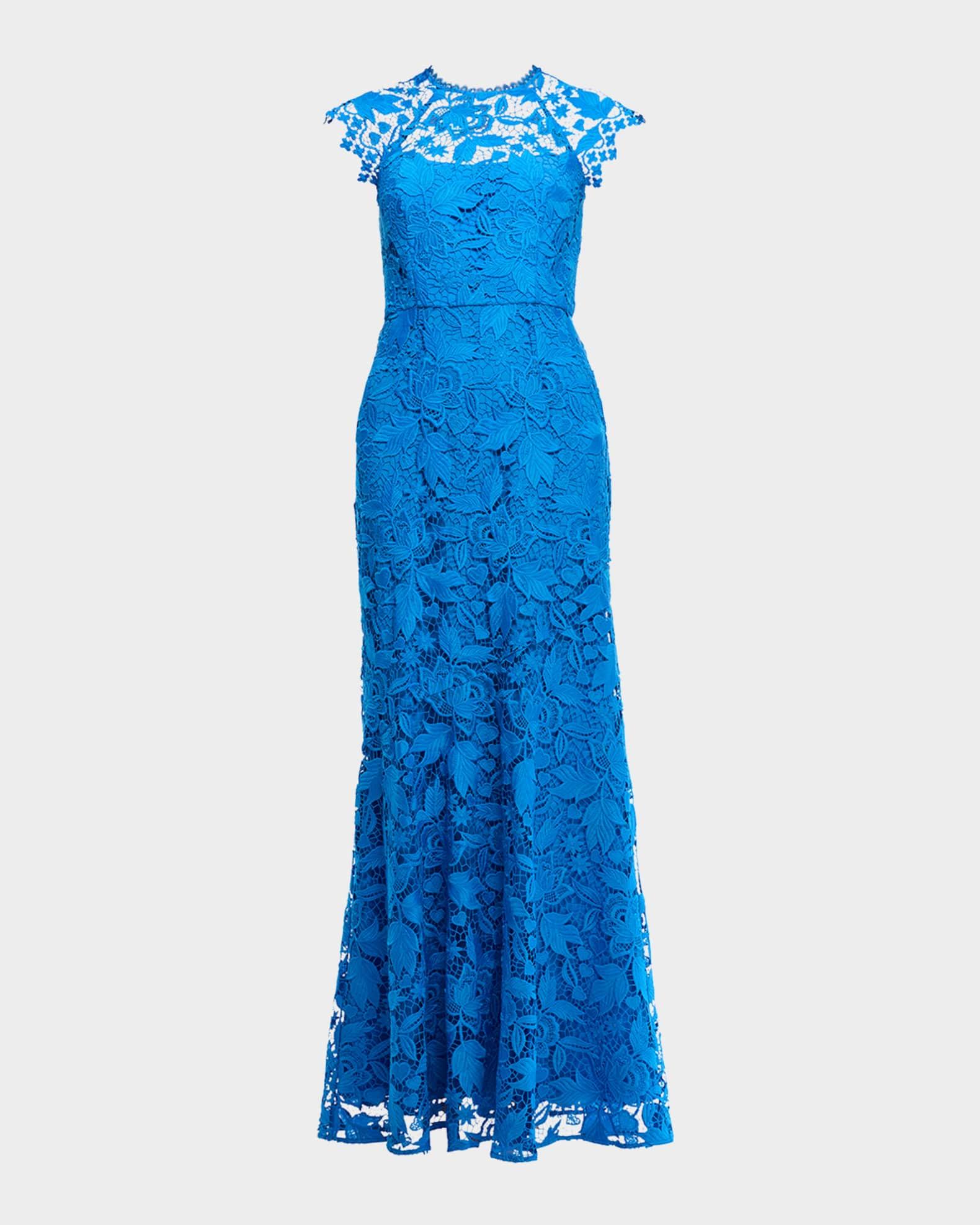 Raven Cap-Sleeve Floral Lace Gown Product Image
