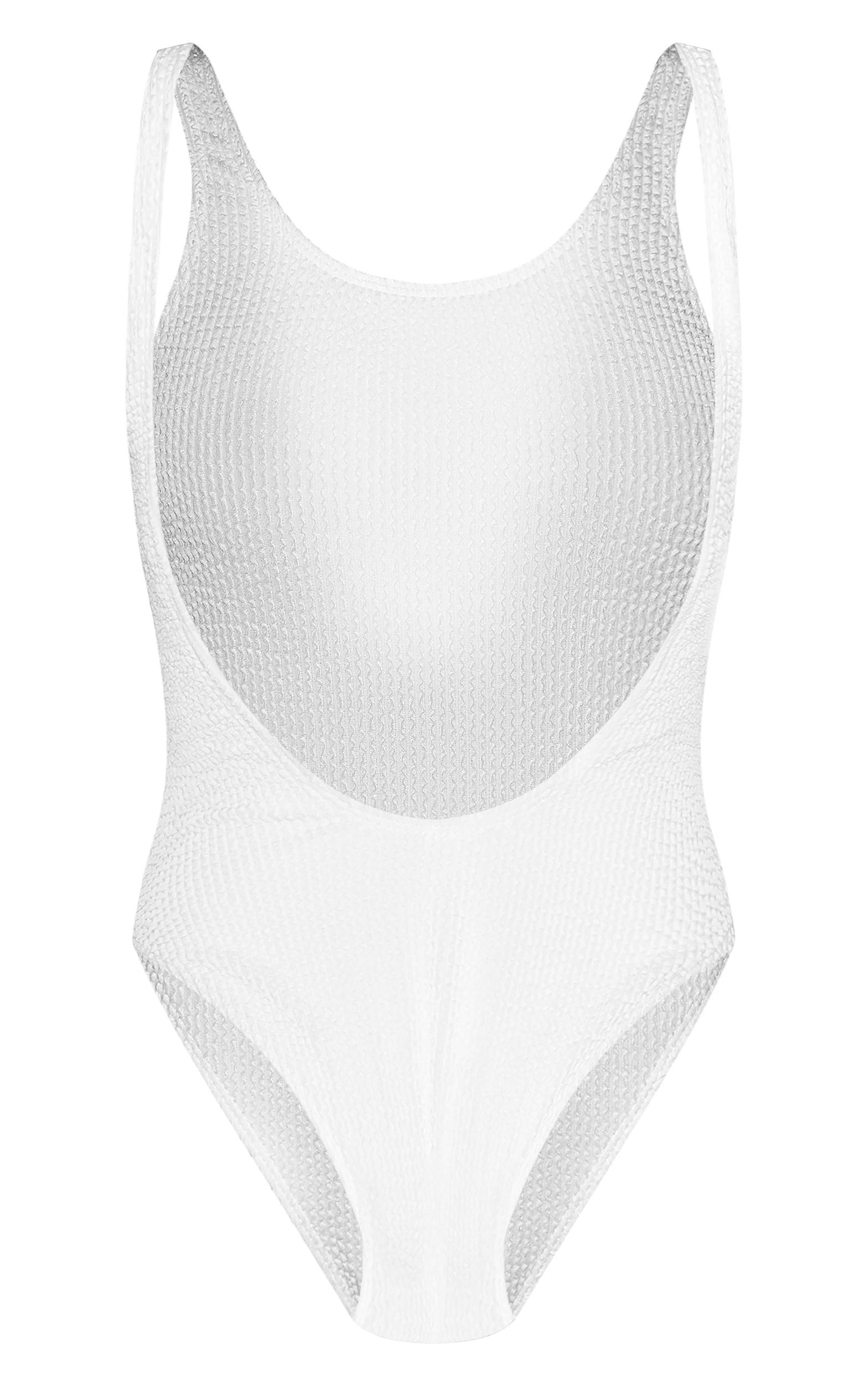 White Crinkle Low Scoop Back Swimsuit Product Image