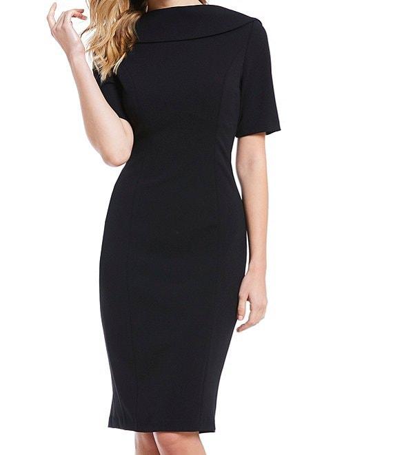 Adrianna Papell V-Back Foldover Collar Short Sleeve Sheath Dress Product Image