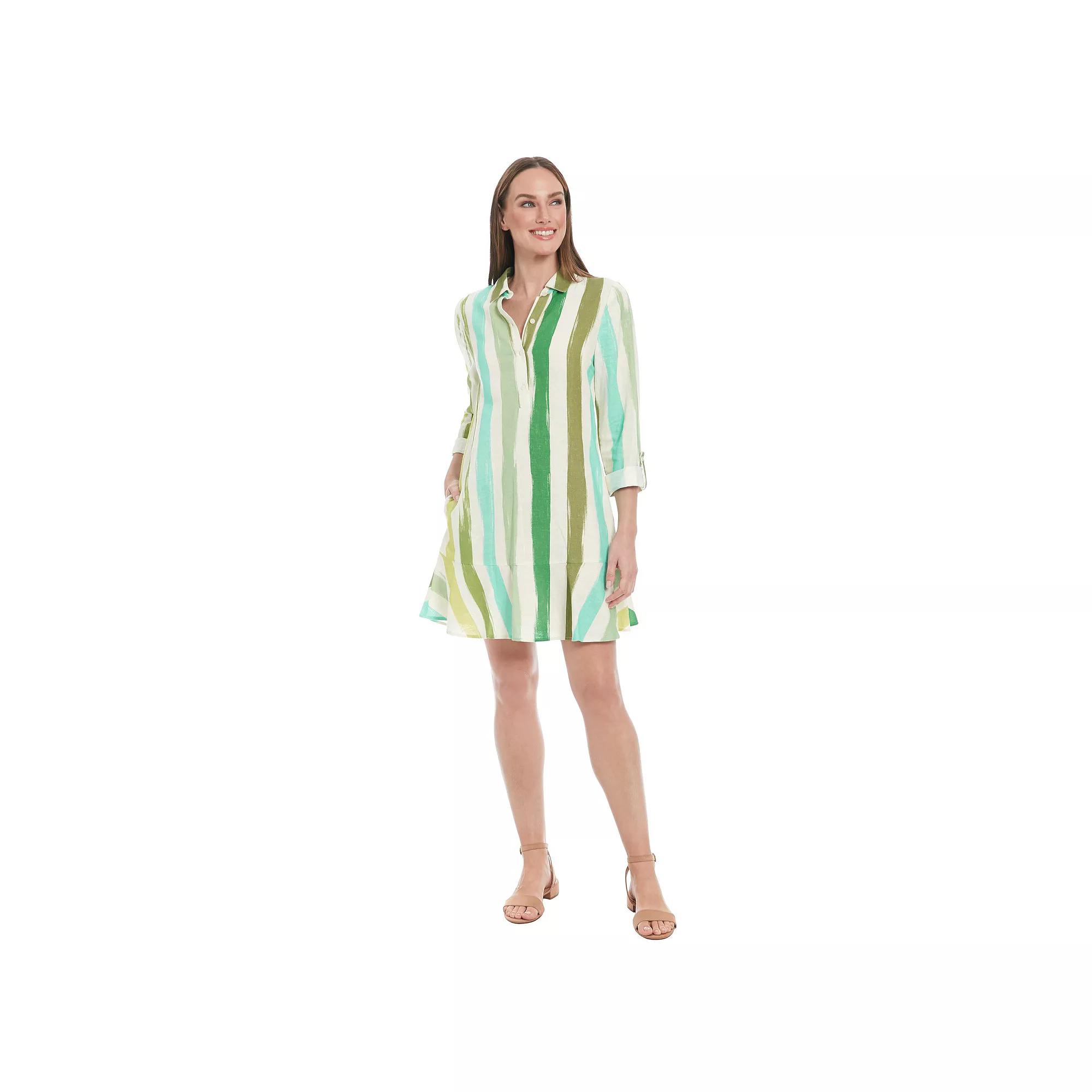 Women's London Times Striped Shirt Dress, Size: XL, Ivory Green Product Image