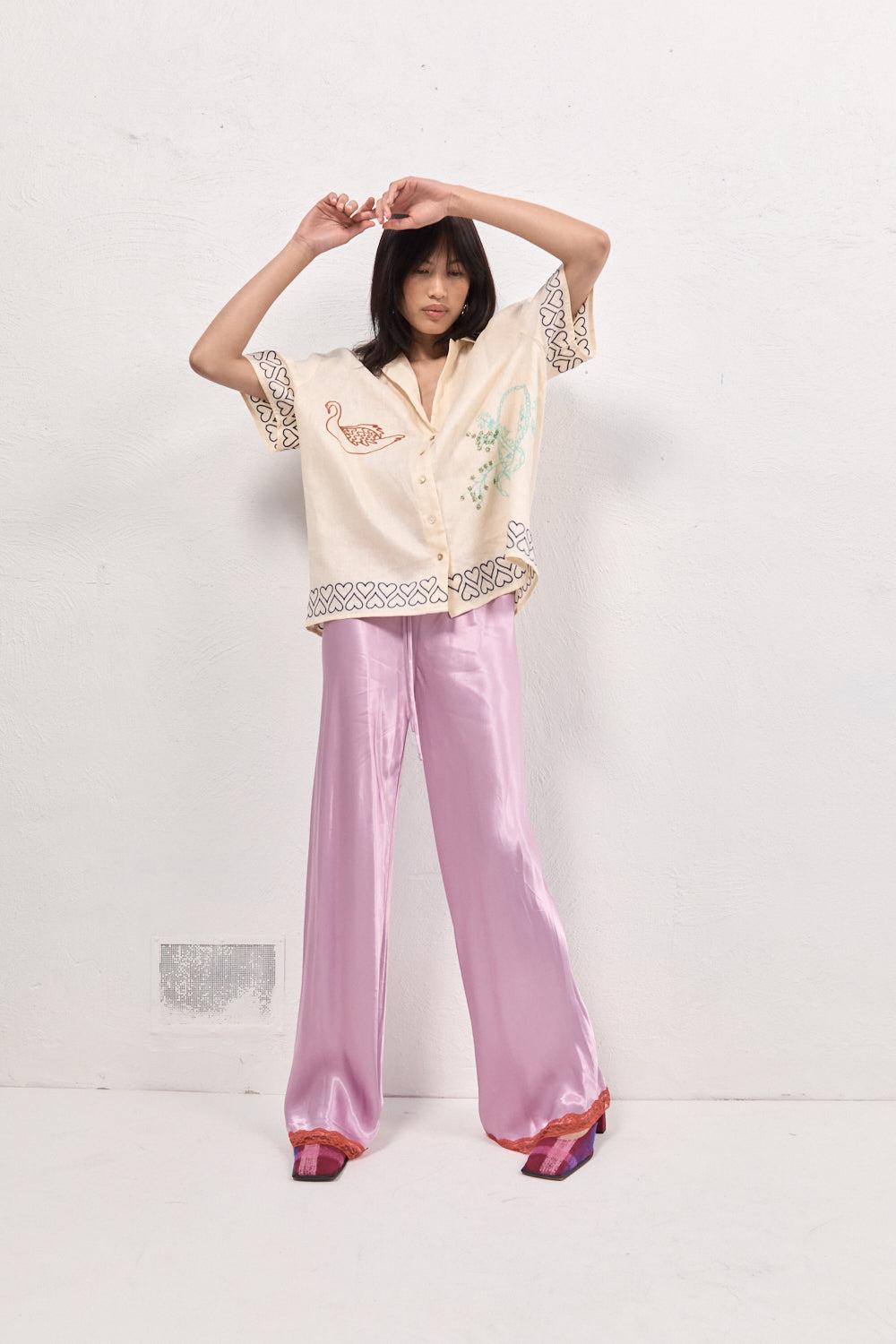 Josefin Satin Pants Lilac Product Image
