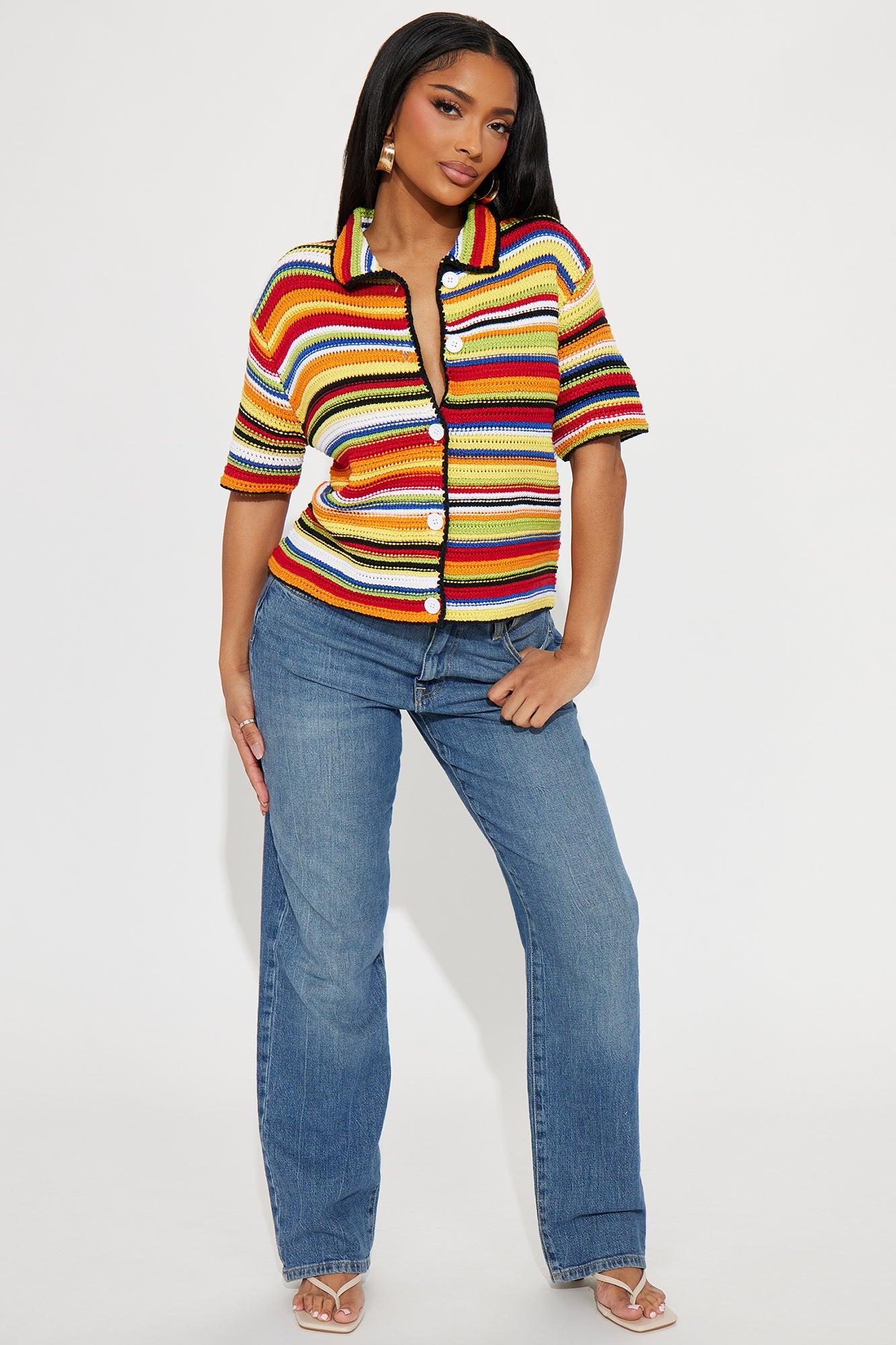 Vivid Dreams Short Sleeve Crochet Cardigan - Multi Color Product Image