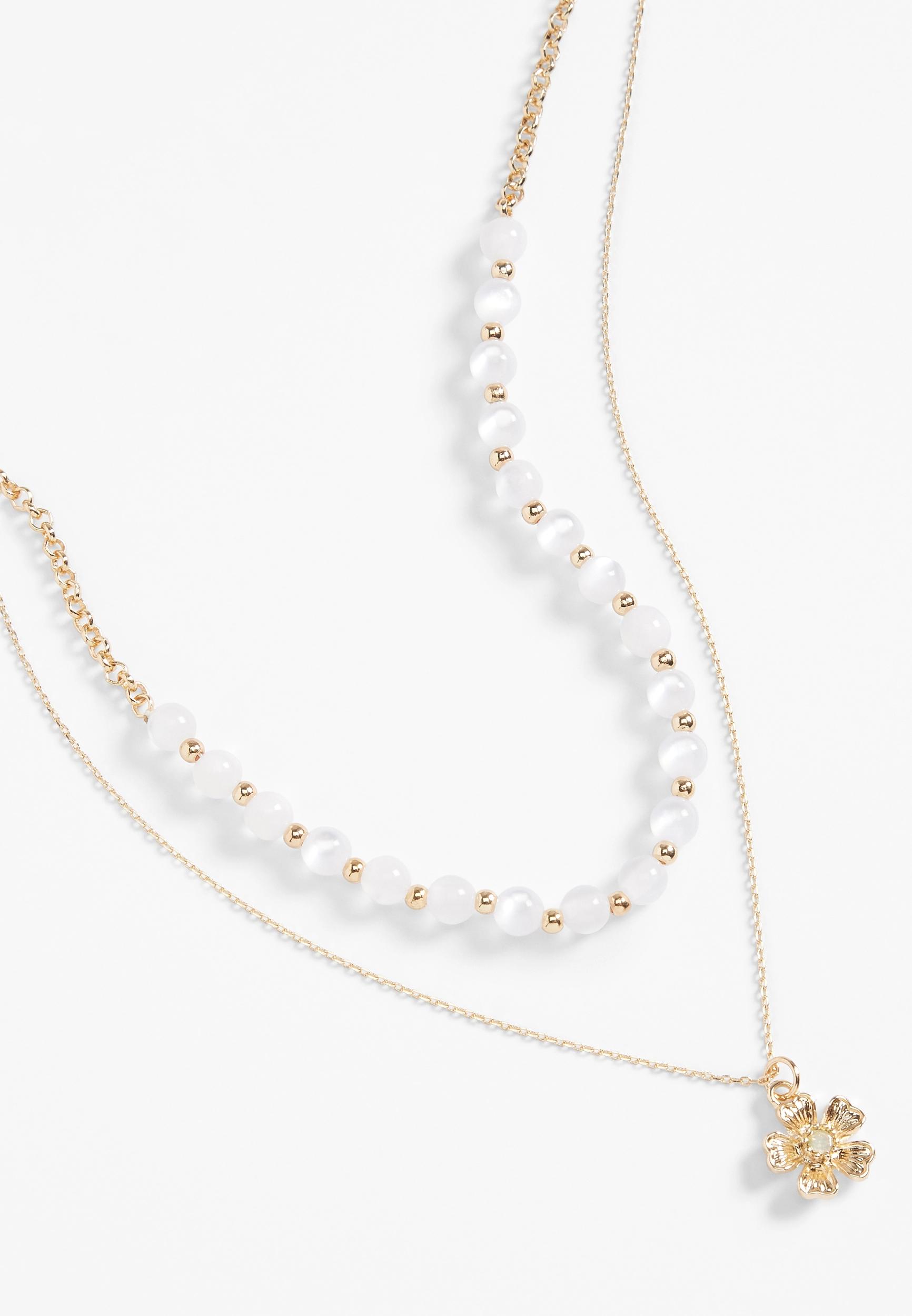 Beaded Floral Layered Necklace Product Image