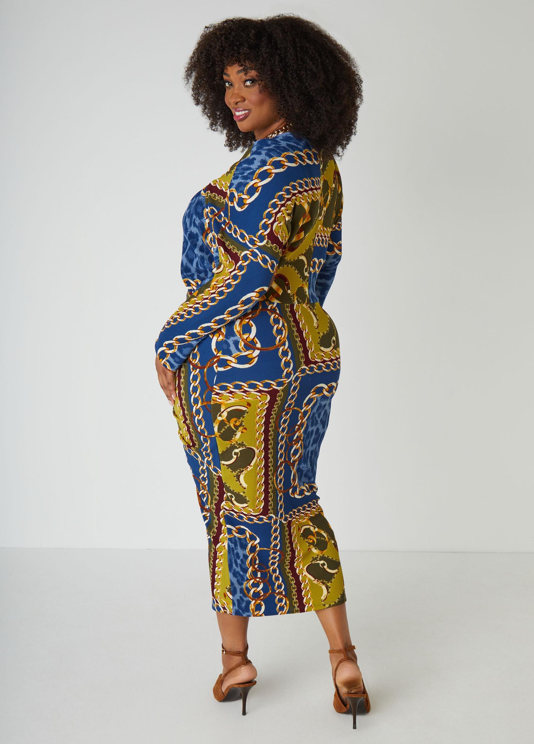 Chain Link V Neck Midi Dress Product Image