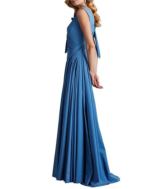 Tadashi Shoji Taffeta Crepe V-Neck Sleeveless Ruffle Shoulder A-Line Gown Product Image