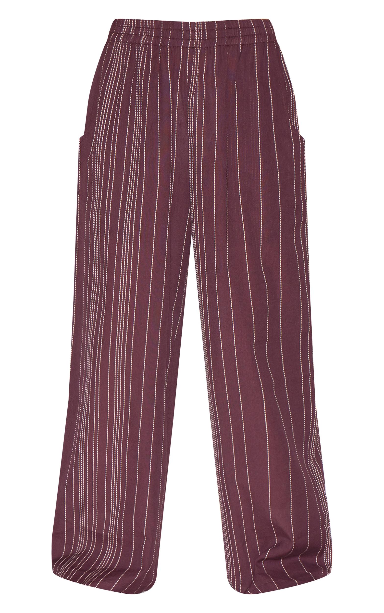 Petite Chocolate Stripe Linen Look Elasticated Waist Pants Product Image