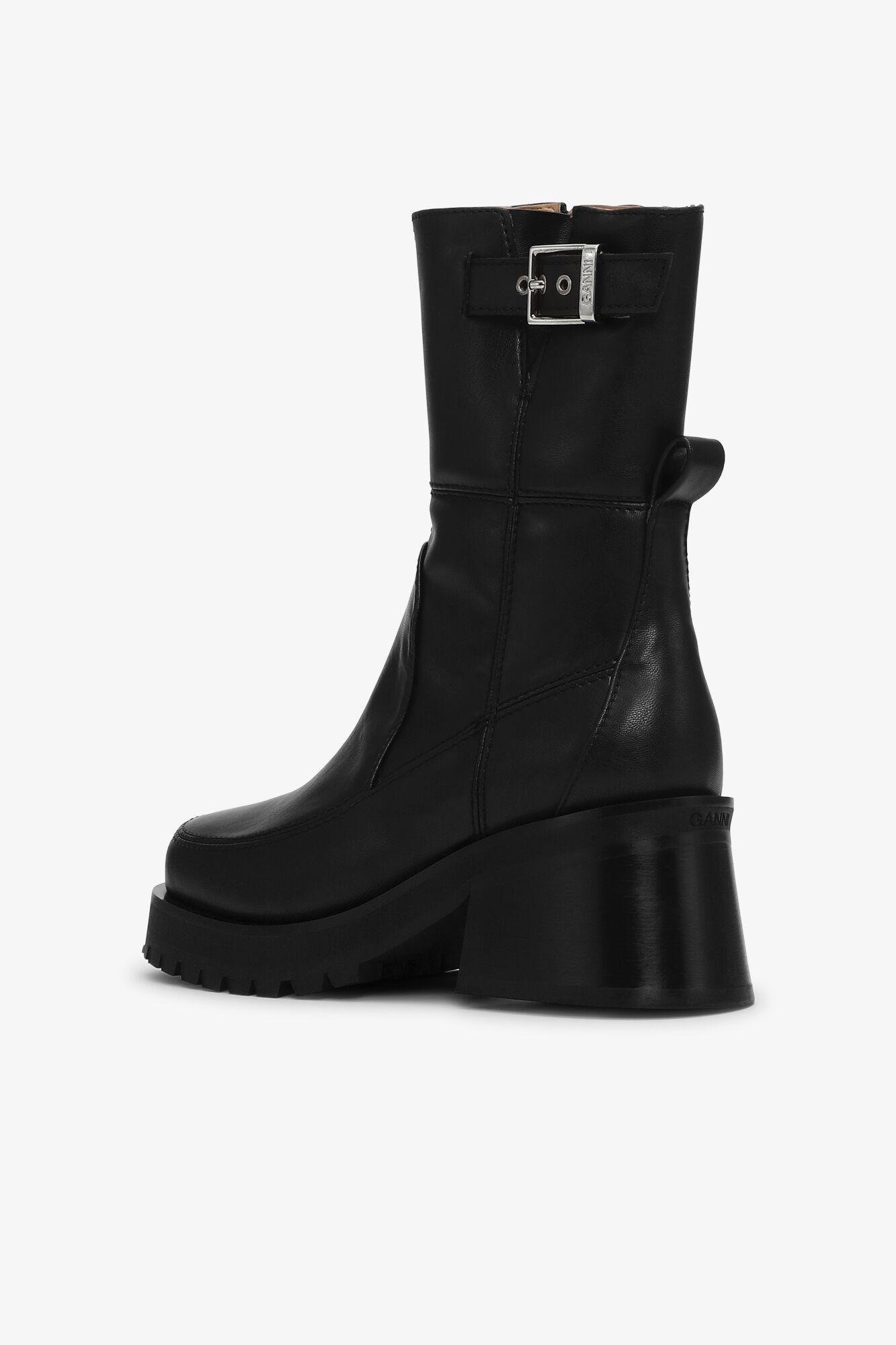 Black Feminine Buckle Platform Boots Product Image