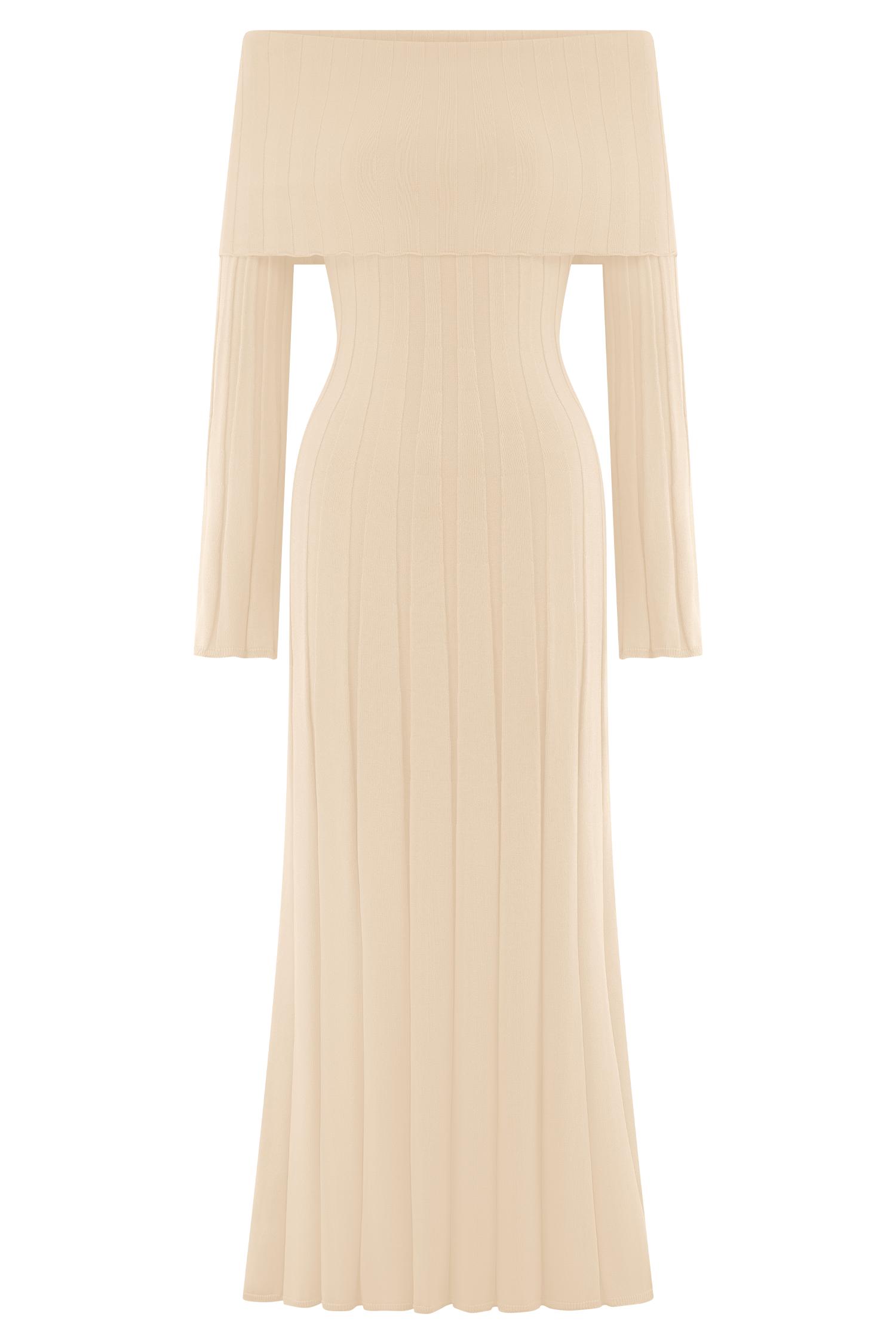 Alonza Long Sleeve Knit Midi Dress - Cream Product Image