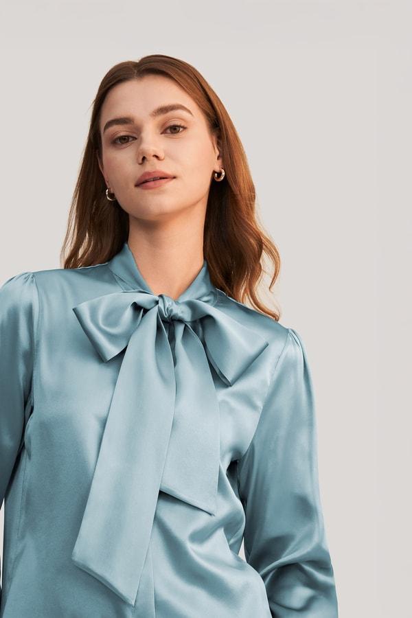 Women Bow-tie Neck Silk Blouse Product Image