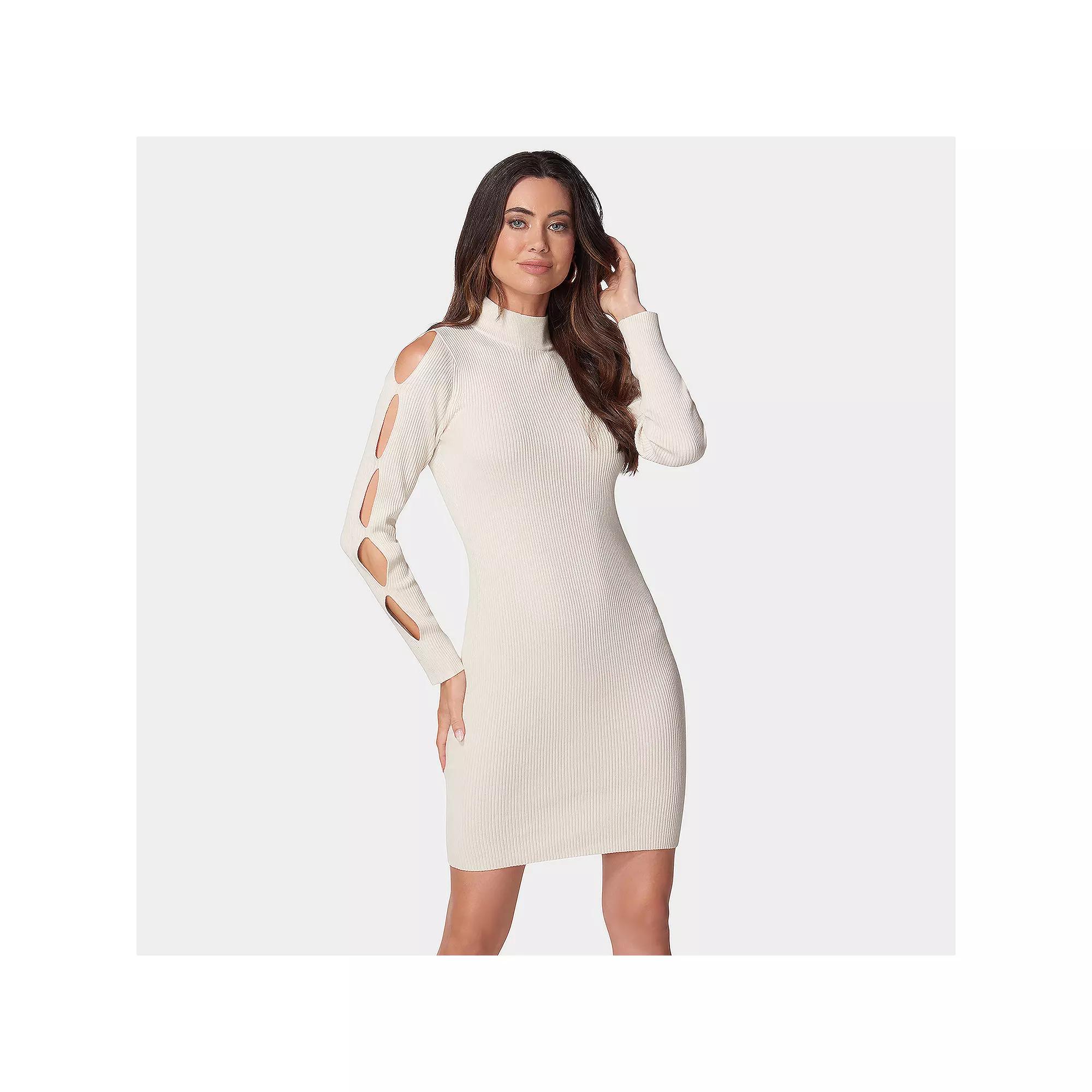 Women's bebe Cutout Sleeve Mini Sweater Dress, Size: XL, Ivory Product Image