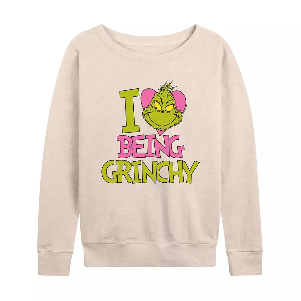 Women's Dr. Seuss I Love Being Grinchy French Terry Long Sleeve Tee,  Product Image