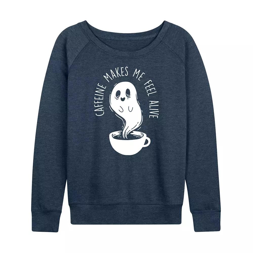 Women's Caffeine Makes Me Feel Alive Ghost French Terry Long Sleeve Tee,  Product Image